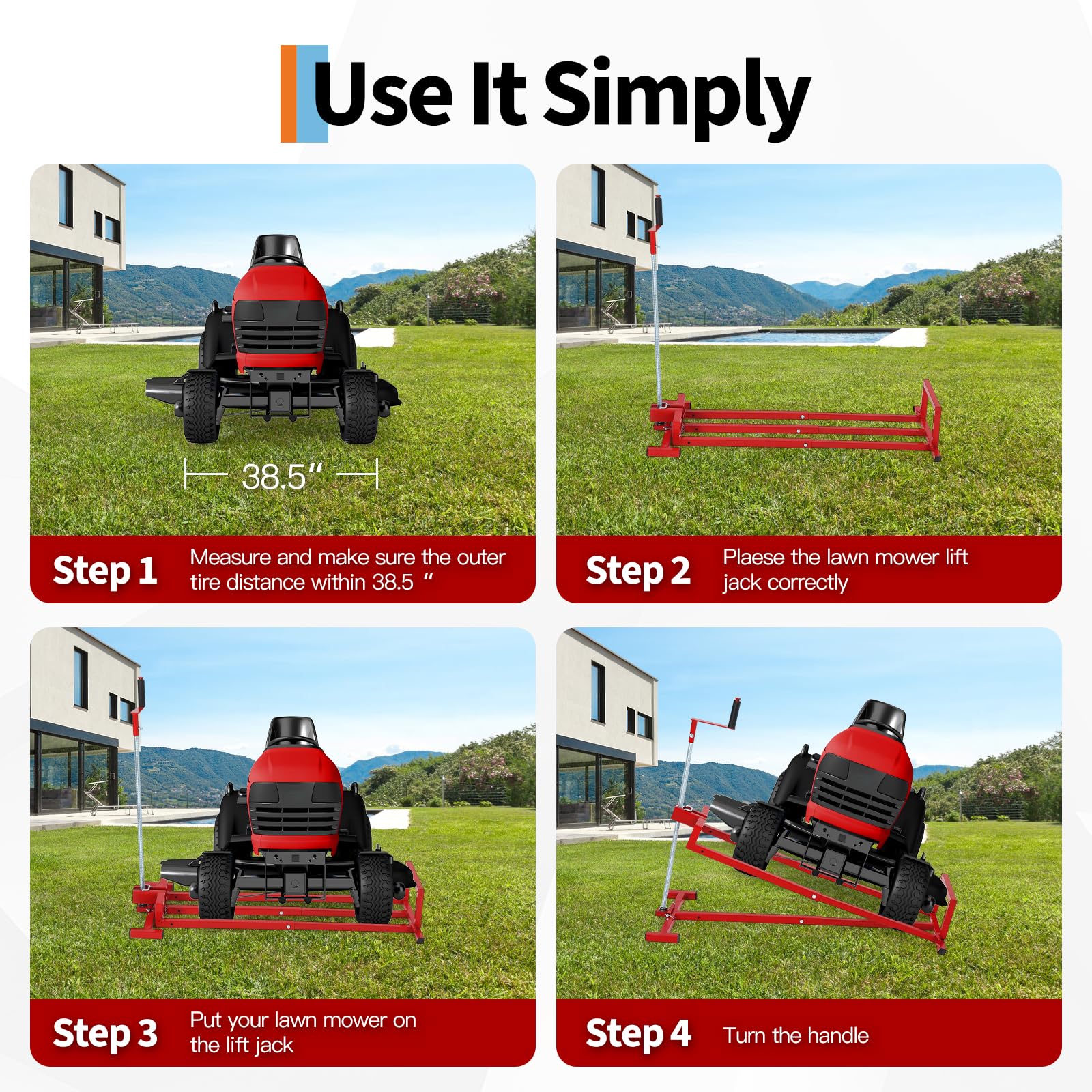 Garvee 880 lb Heavy Duty Lawn Tractor Lift Jack, Manual Crank Mower Lift for Riding Mowers and ATVs
