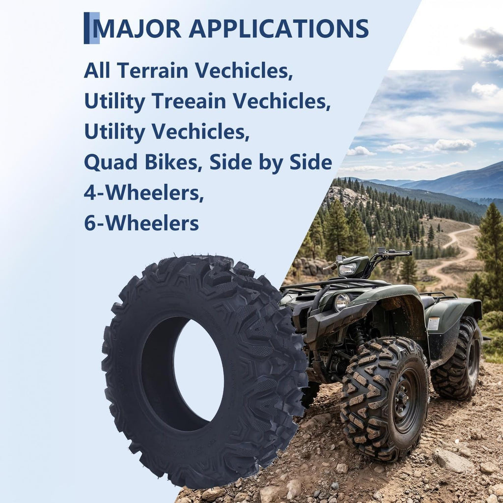 Garvee Superior Off-Road Traction ATV/UTV Tire Set - 25x8x12, 6PR Tubeless, Deep 15mm Step, Puncture & Abrasion Resistant, For Mud, Sand & Trail, Fits Polaris Ranger, Utility Farm Vehicles