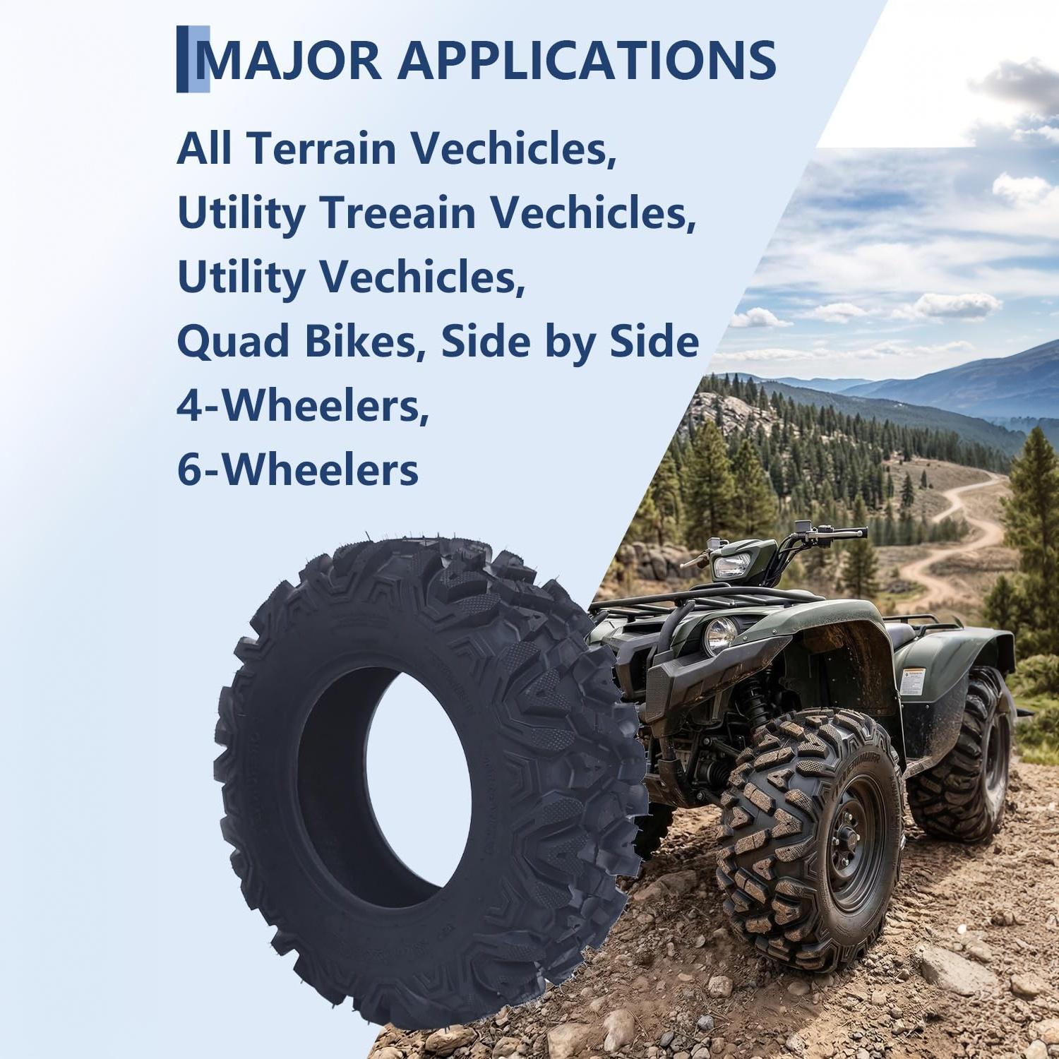 Garvee Superior Off-Road Traction ATV/UTV Tire Set - 25x8x12, 6PR Tubeless, Deep 15mm Step, Puncture & Abrasion Resistant, For Mud, Sand & Trail, Fits Polaris Ranger, Utility Farm Vehicles
