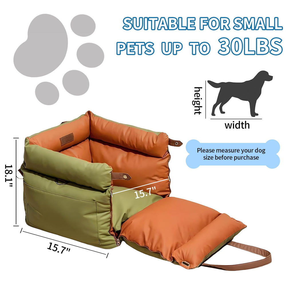 Garvee Dog Booster Car Seat, Waterproof PU Leather Upholstered Cat Bed for Car with Storage Pockets, Portable Pet Seat, Bite-Resistant, Perfect for Travel and Home