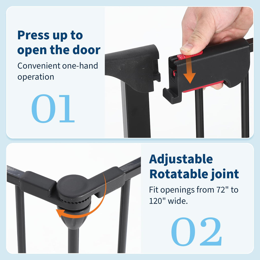 Garvee Adjustable Metal Pet Safety Gate, 6-Panel 29" High Collapsible Playpen with Lockable Door, Portable Indoor/Outdoor Barrier for Stairs, Doorways, RV, Camping, Yard, Garden, Black