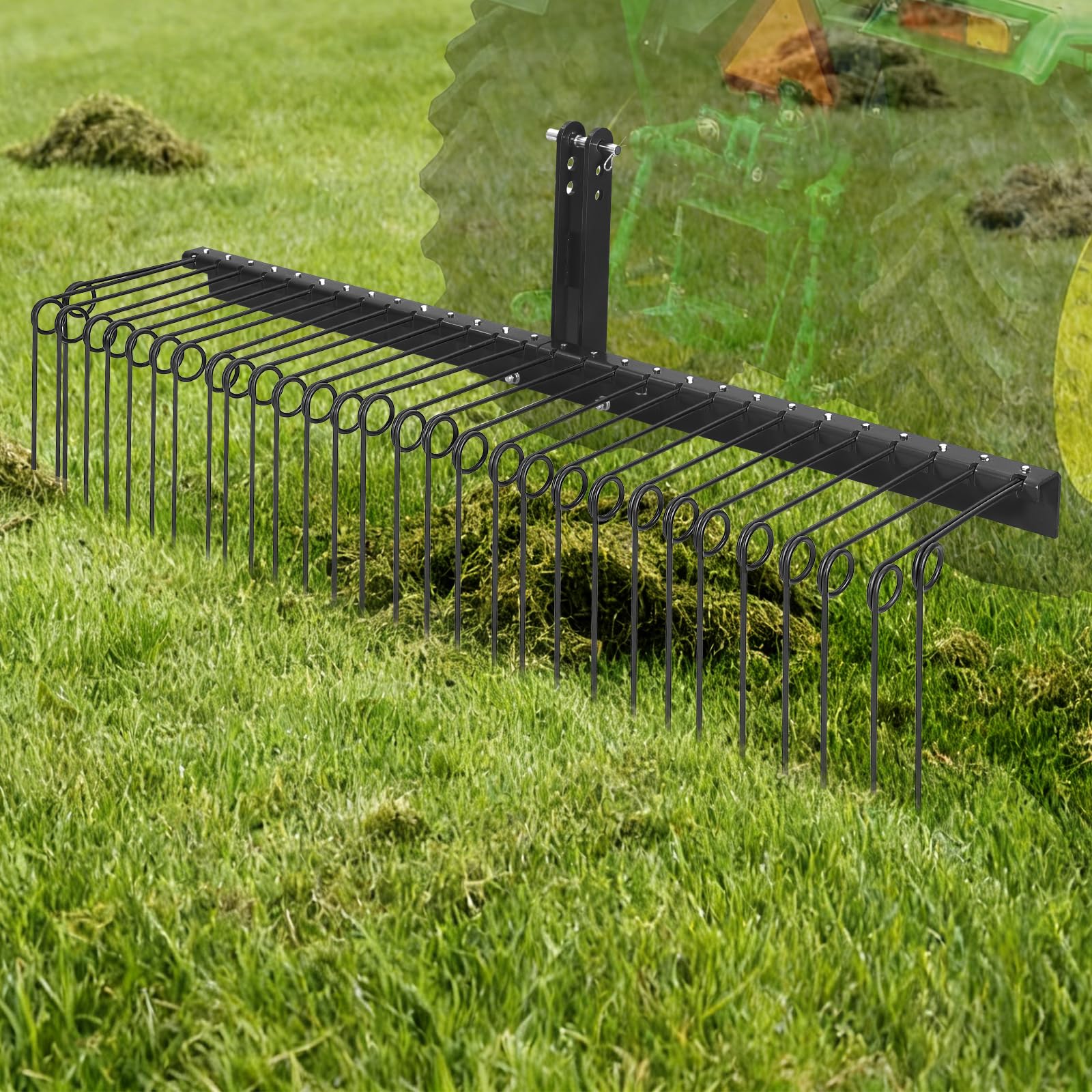 Garvee 72" Tow Behind Landscape Rake with 30 Steel Tines, Quick Hitch, Heavy Duty Powder Coated, Fits Category 1 Tractors, Yard Cleaning Tool
