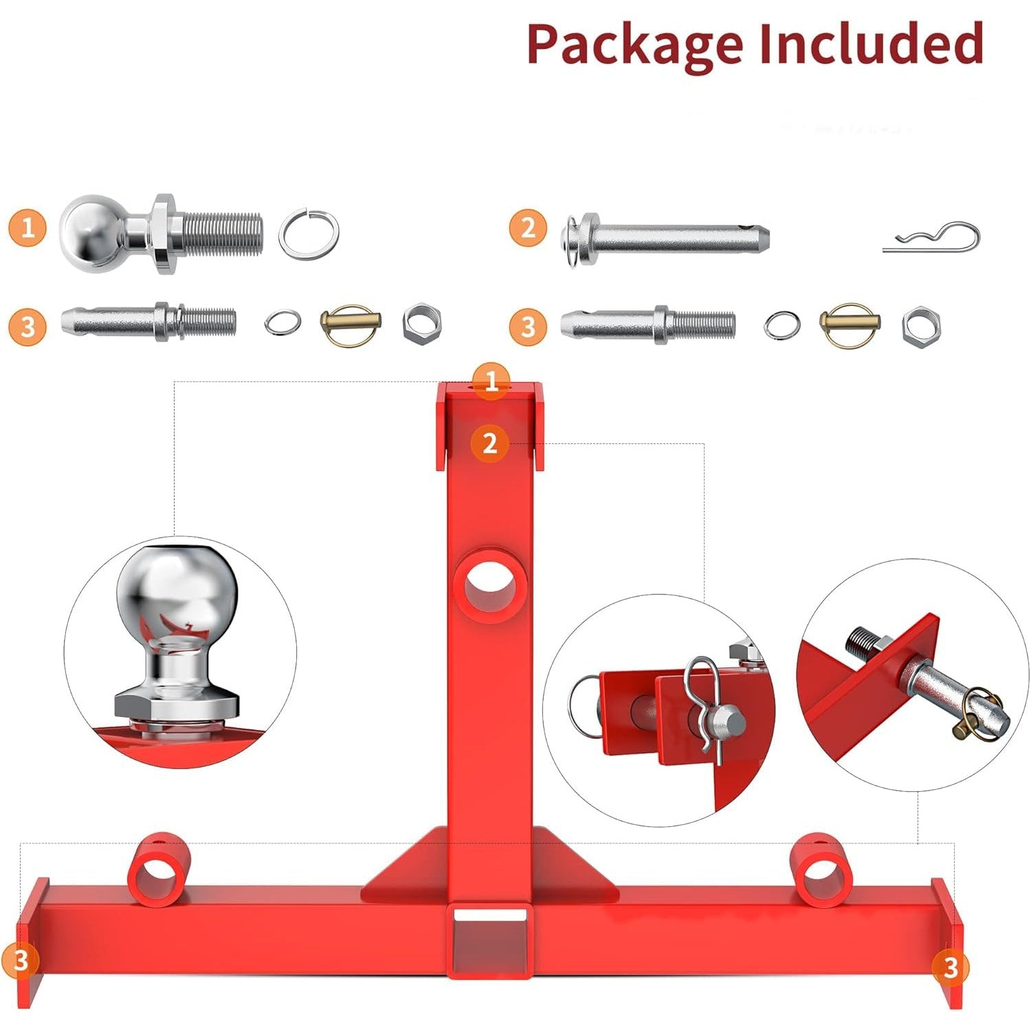 Garvee 3-Point Gooseneck Tractor Hitch, Category 1 Quick Hitch with 2" Receiver, Ball Drawbar for Farm Towing