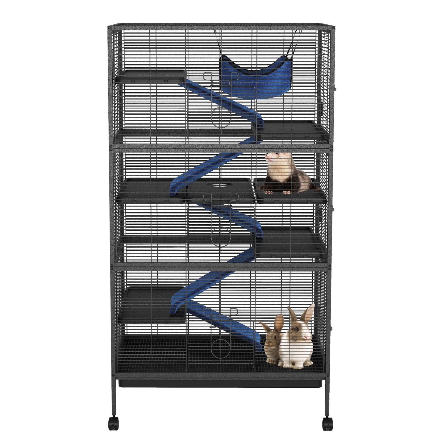 Garvee Spacious 6-Tier Metal Small Animal Cage - Lockable Double Doors, Fleece Ramps, Hammock, Rolling Wheels - Heavy-Duty Enclosure for Ferrets, Chinchillas, Guinea Pigs, Rabbits, Small Pets - Black
