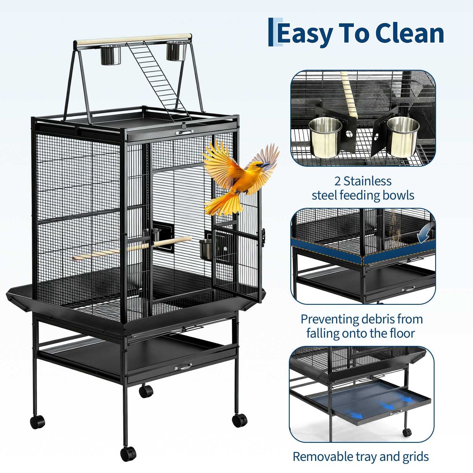 Garvee 60"h Large Bird Cage, Rolling Play Top Parakeet Cage, Big Bird Cages for Parrots, Parakeets, Cockatiels, Conures, Budgie, Lovebird