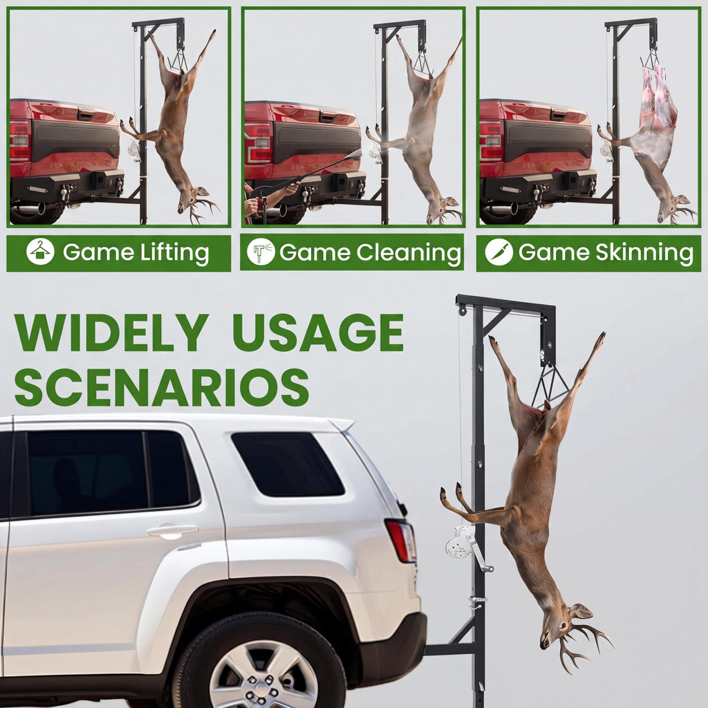Garvee 600 lb Truck Hitch Game Hoist Kit, Adjustable Height Deer Hoist for Field Dressing and Farm Use