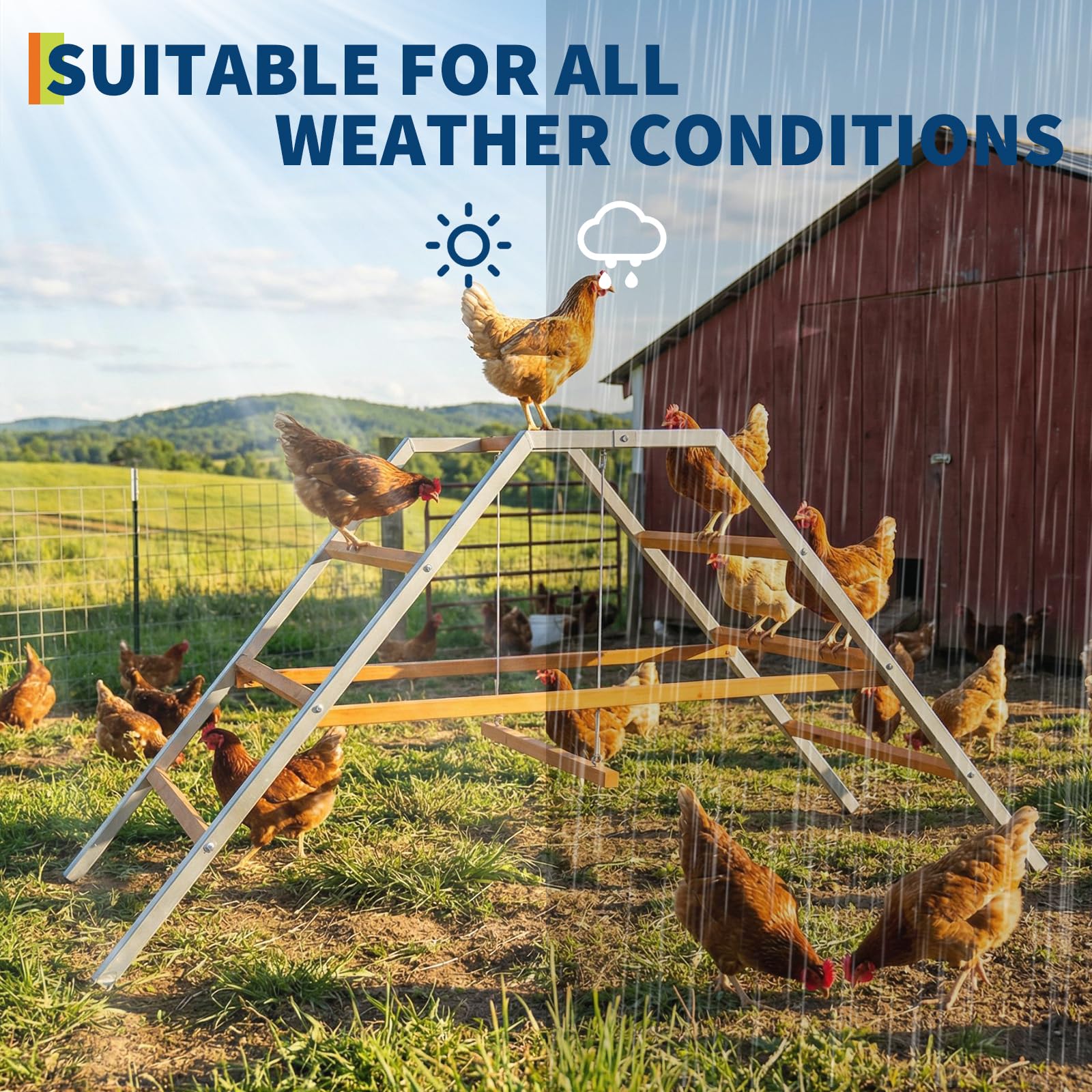 Garvee Chicken Roosting Ladder with Swing - Durable Carbon Steel & Fir Wood - Multi-Level Design & Easy Assembly - Backyard Coop Enrichment