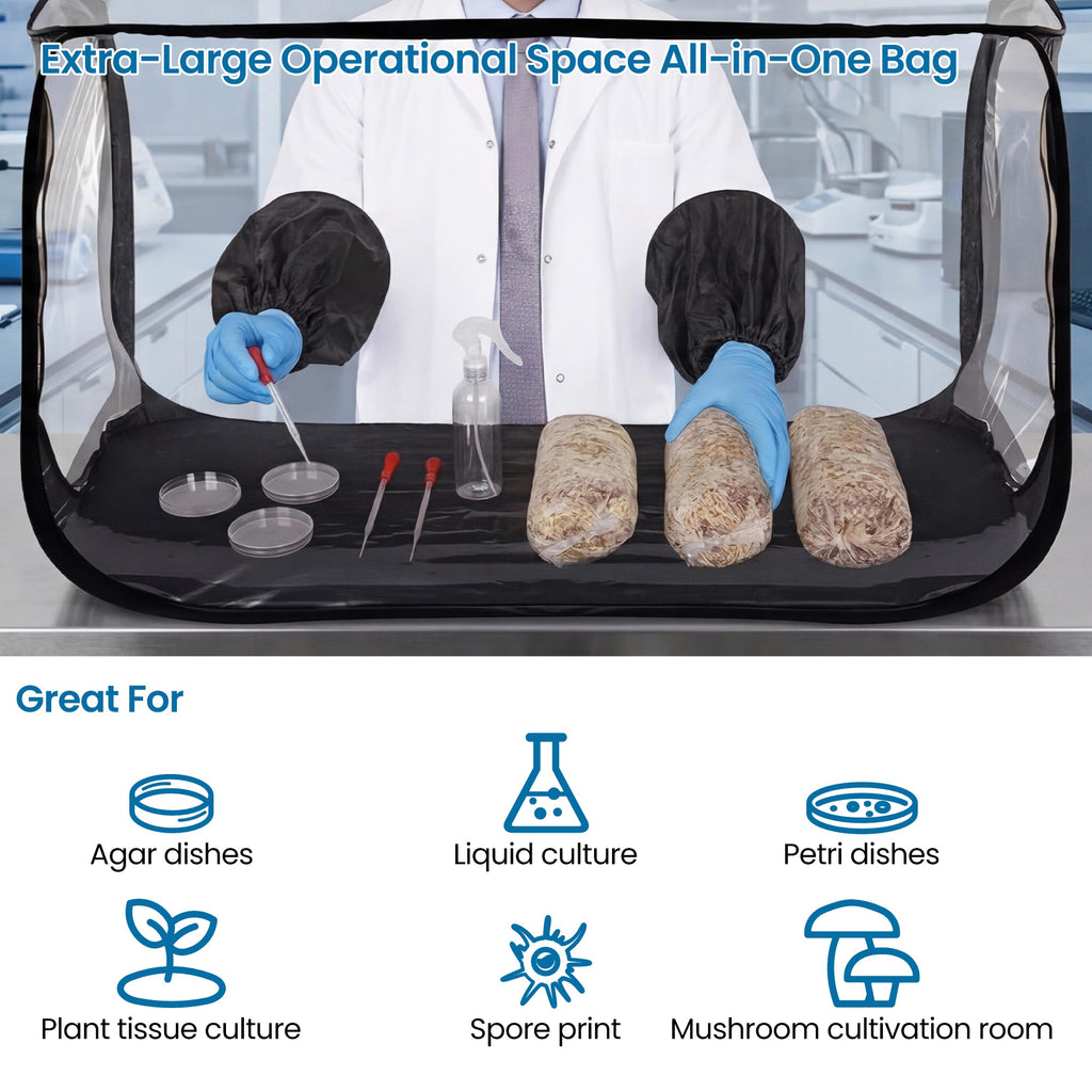 Garvee Mushroom Growing Tent 38" x 20" x 25", Transparent Foldable Mushroom Grow Chamber with High-Elasticity Armholes, Double Zipper Openings, Storage Bag, Thermometer & 2 Spray Bottles for Agar Inoculation