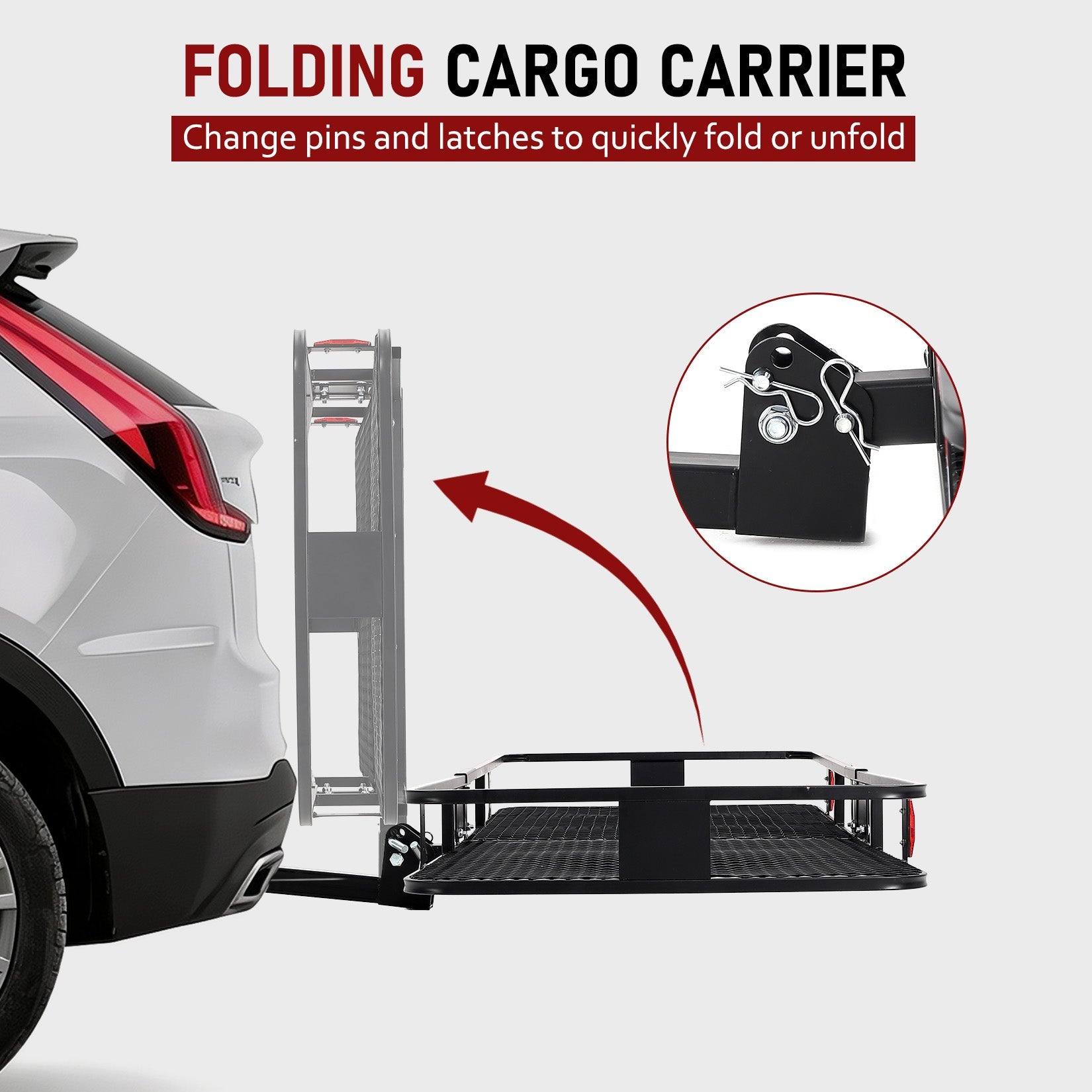 Garvee 70" x 30" Hitch Cargo Carrier, 500 Lbs Heavy Duty Folding Cargo Basket for 2" Receiver, Carbon Steel Rear Hitch Mount Rack with Reflectors, Stabilizer, Ratchet Straps & Locks for SUV Truck Pickup