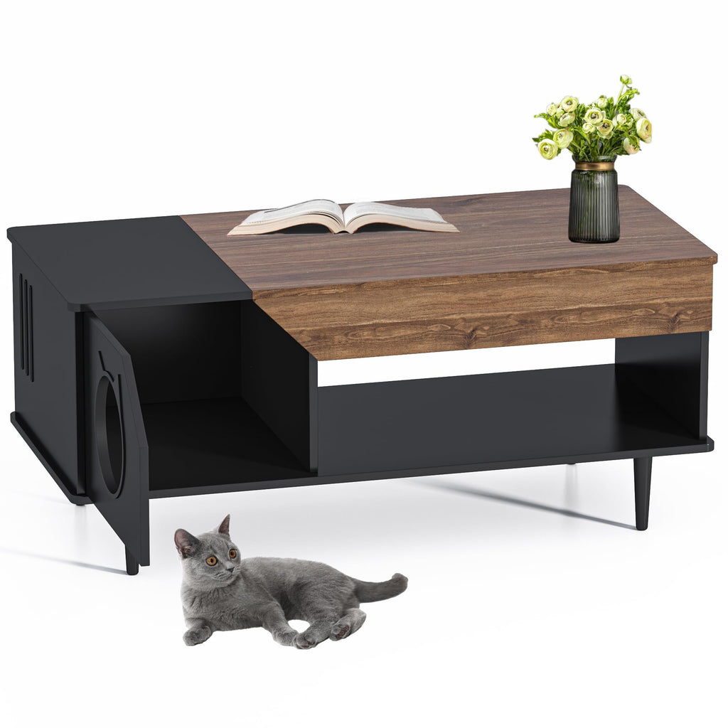 Garvee Cat Litter Box Enclosure, Cat Head Decor Storage Cabinet, Hidden Litter Box Furniture, Wooden Cats Washroom Furniture, Indoor Pet House, 44.9" L x 21.2" W x 20.5" H