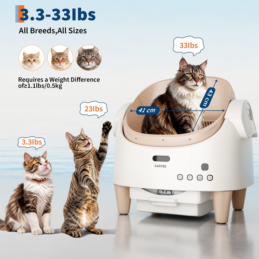 Garvee Smart Self Cleaning Cat Litter Box with App Control, Automatic Odor-Free Cat Toilet with Large Waste Bin and Disposable Bags, Open Top Design for Single or Multi Cat Households, Coffee