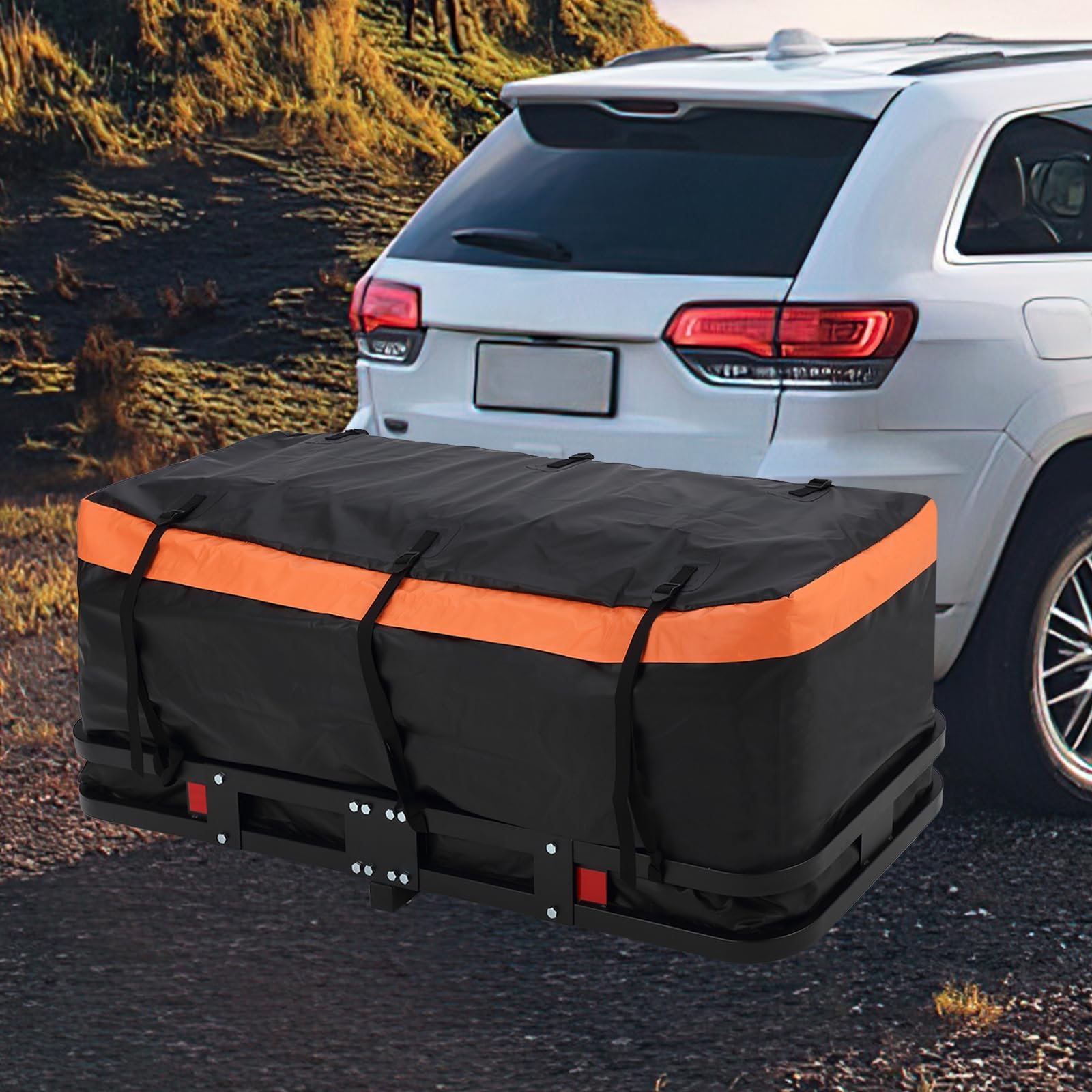 Garvee 60"x24"x6" Heavy-Duty Folding Hitch Cargo Carrier, 500 lbs Capacity Steel Rust-Resistant Mesh Basket with Security Net & Straps for Trucks SUVs Off-Road