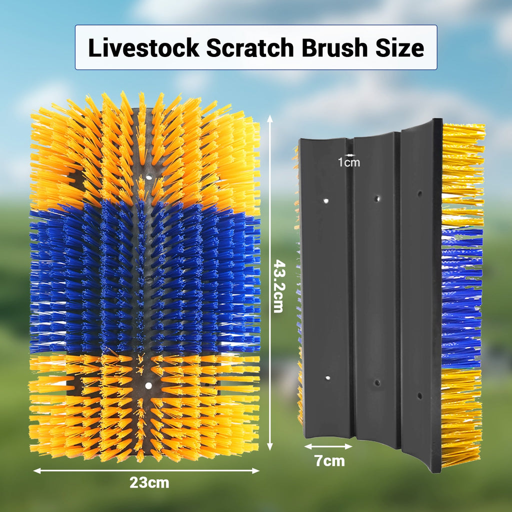 Garvee Heavy-Duty Livestock Scratching Brushes (2-Pack) - Flexible Wall-Mount Barn & Stable Grooming Brush for Horses, Cattle, Goats, and Pigs, Blue & Yellow