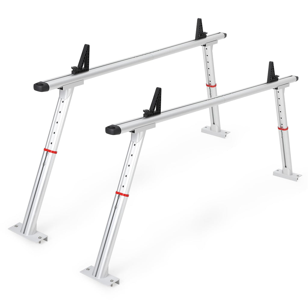 Garvee Truck Rack, 35.4-71in Adjustable Width Ladder Rack for Truck, Aluminum 800 Lbs Capacity, Heavy Duty Truck Bed Rack, Stable Drilling Cargo Support System for Kayak, Surfboard, Lumber, Silver