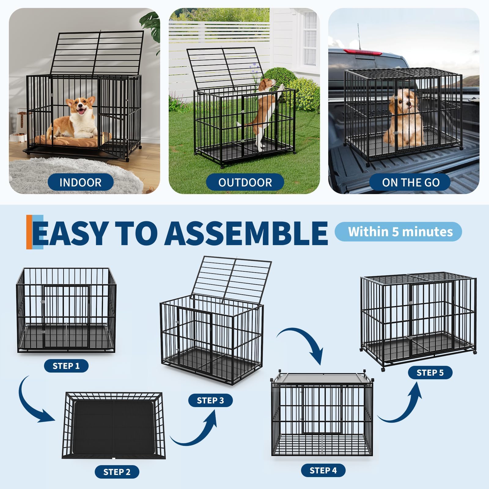 Garvee 36 Inch Dog Crate for Small Sized Dogs, Heavy Duty Stainless Steel Dog Kennel Indoor Escape Proof with Wheels and Removable Tray, Stackable Dog Cage for High Anxiety Dogs