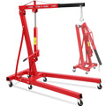 Garvee 2-Ton Engine Hoist - 4400 lbs Folding Hydraulic Cherry Picker, Heavy-Duty Shop Crane with 6 Caster Wheels and 4 Adjustable Boom Positions for Warehouse, Garage, and Workshop, Red