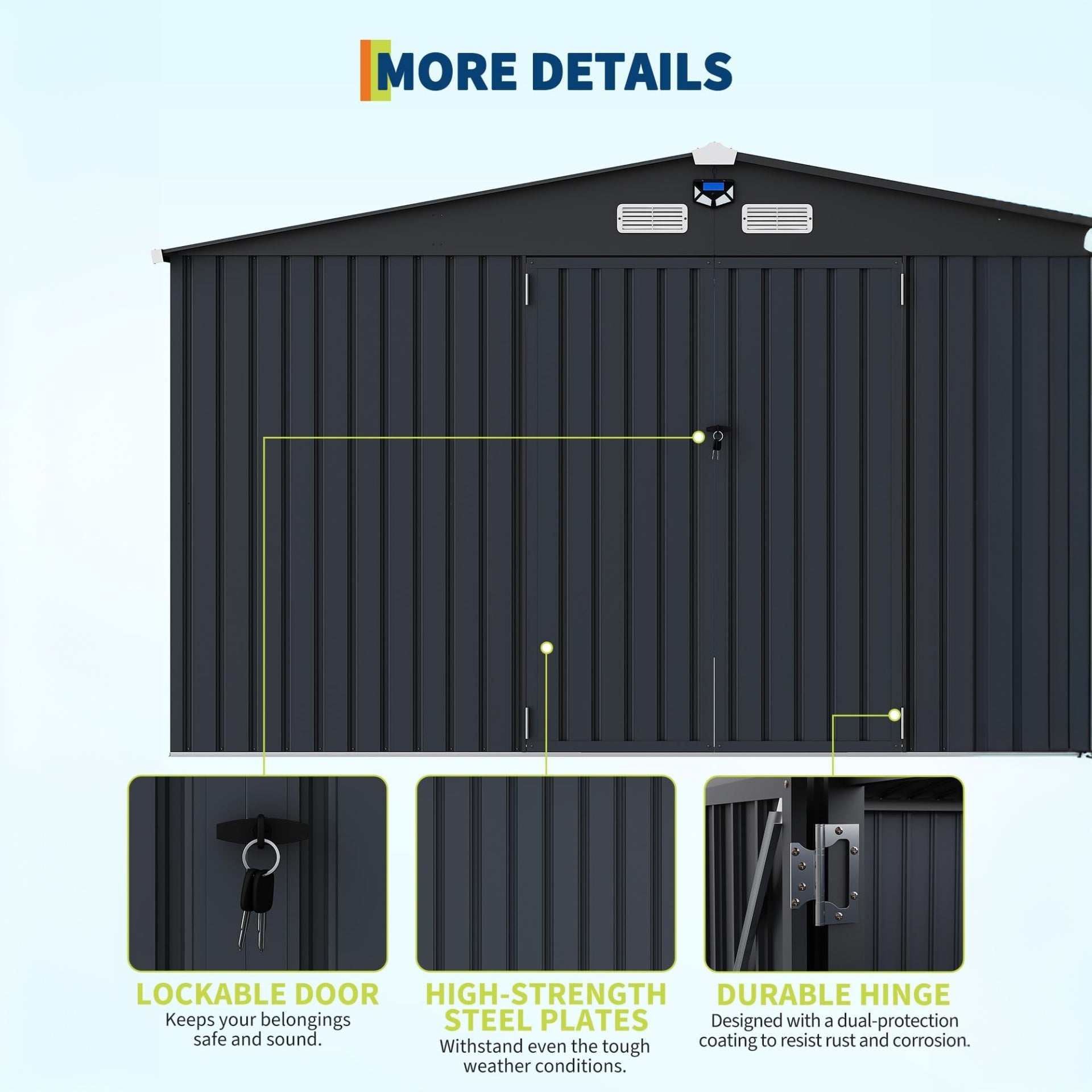 Garvee 10x12 ft Outdoor Storage Shed, Metal Garden Tool Shed with Updated Frame Structure, Lockable Doors and Windows, Ideal for Backyard Garden Patio Lawn , Dark Gray