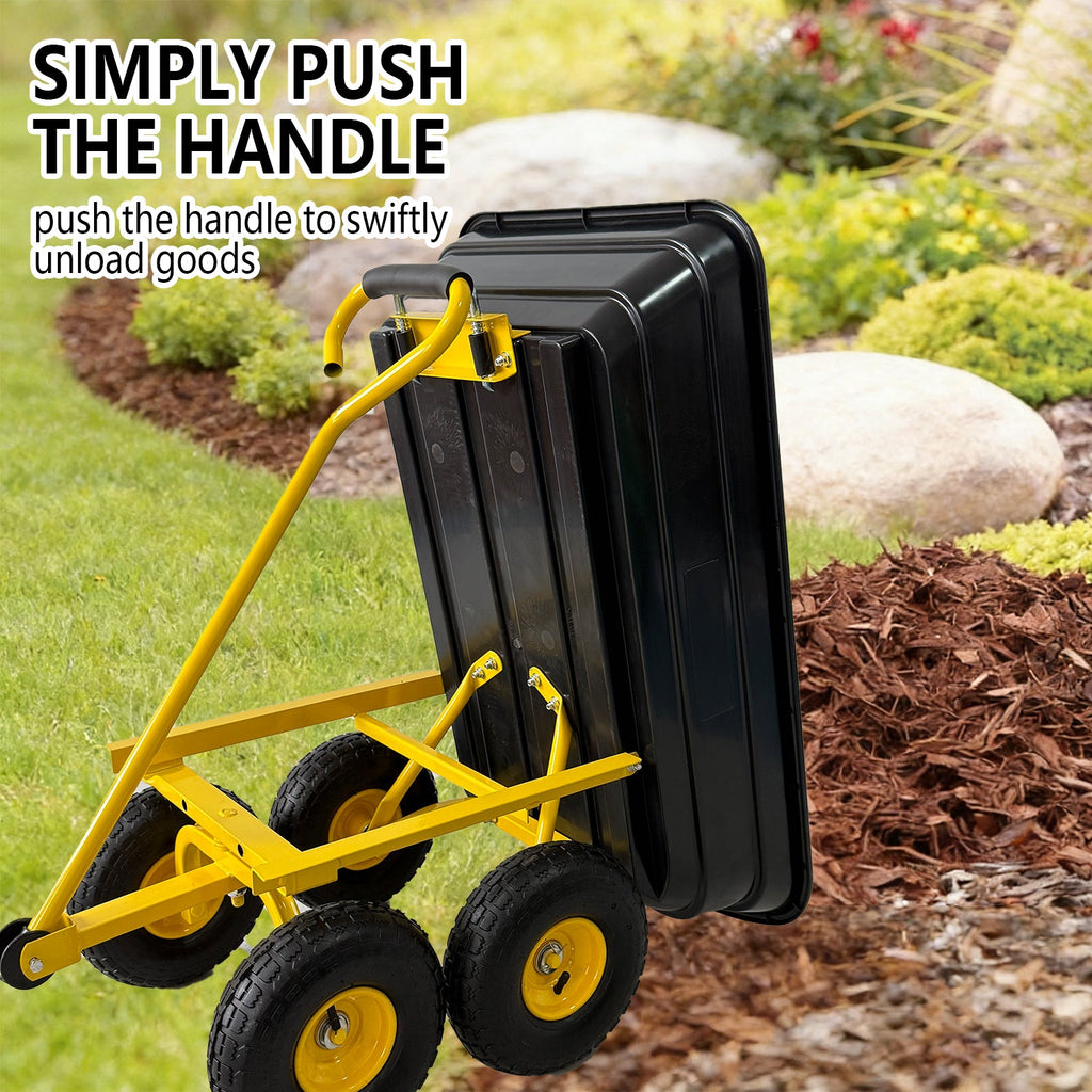 Garvee 600 Lbs Garden Dump Cart, Heavy Duty Outdoor Wagon with Quick Release & 10" All-Terrain Wheels for Yard Work – Black & Yellow