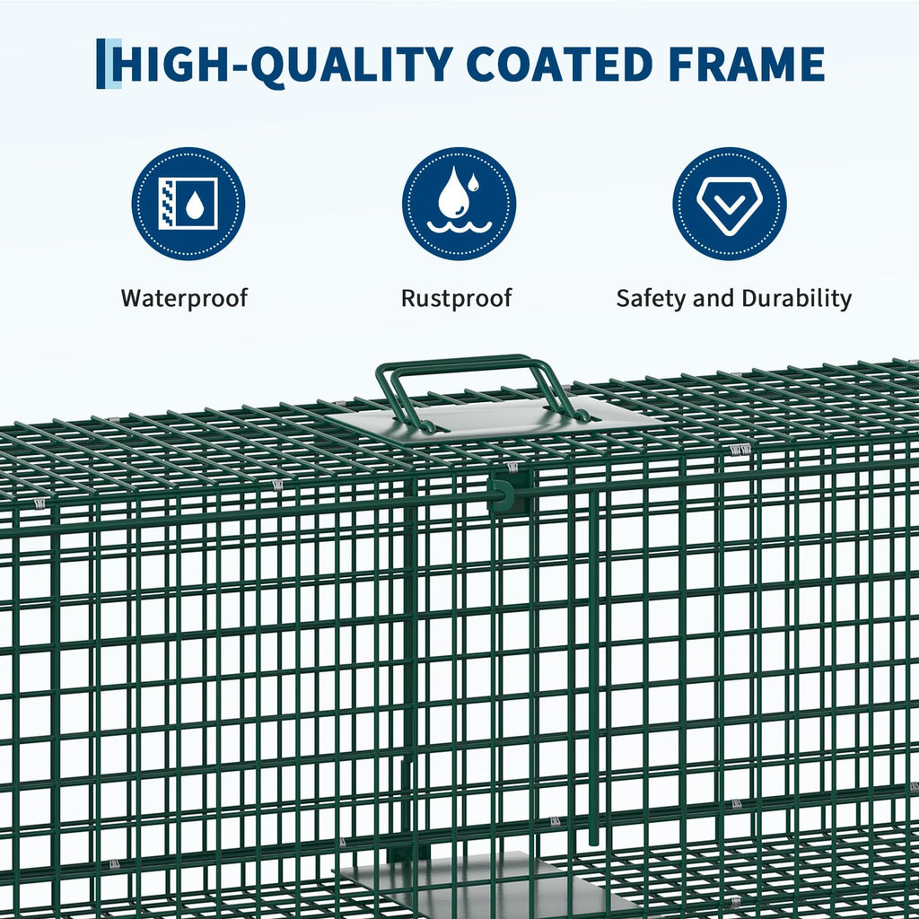 Garvee 2-Door Live Animal Trap Cage – Humane, Collapsible Steel, Sensitive Trigger – For Raccoons, Stray Cats, Rabbits, Skunks & Foxes – Easy Carry Handle – Green: 32x10x10 in / 84x26x26 cm