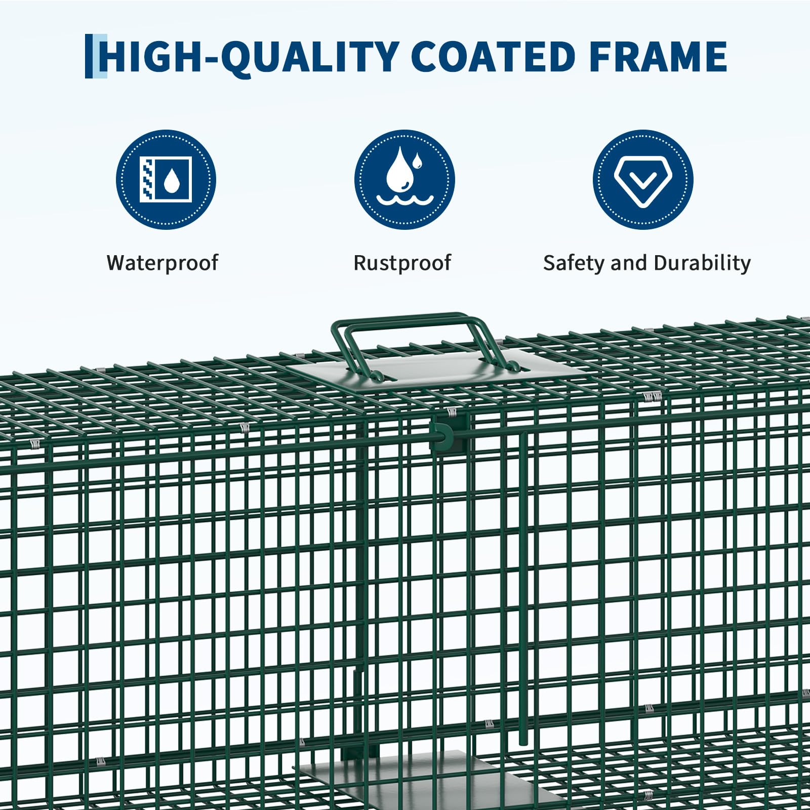 Garvee 2-Door Live Animal Trap Cage – Humane, Collapsible Steel, Sensitive Trigger – For Raccoons, Stray Cats, Rabbits, Skunks & Foxes – Easy Carry Handle – Green: 32x10x10 in / 84x26x26 cm