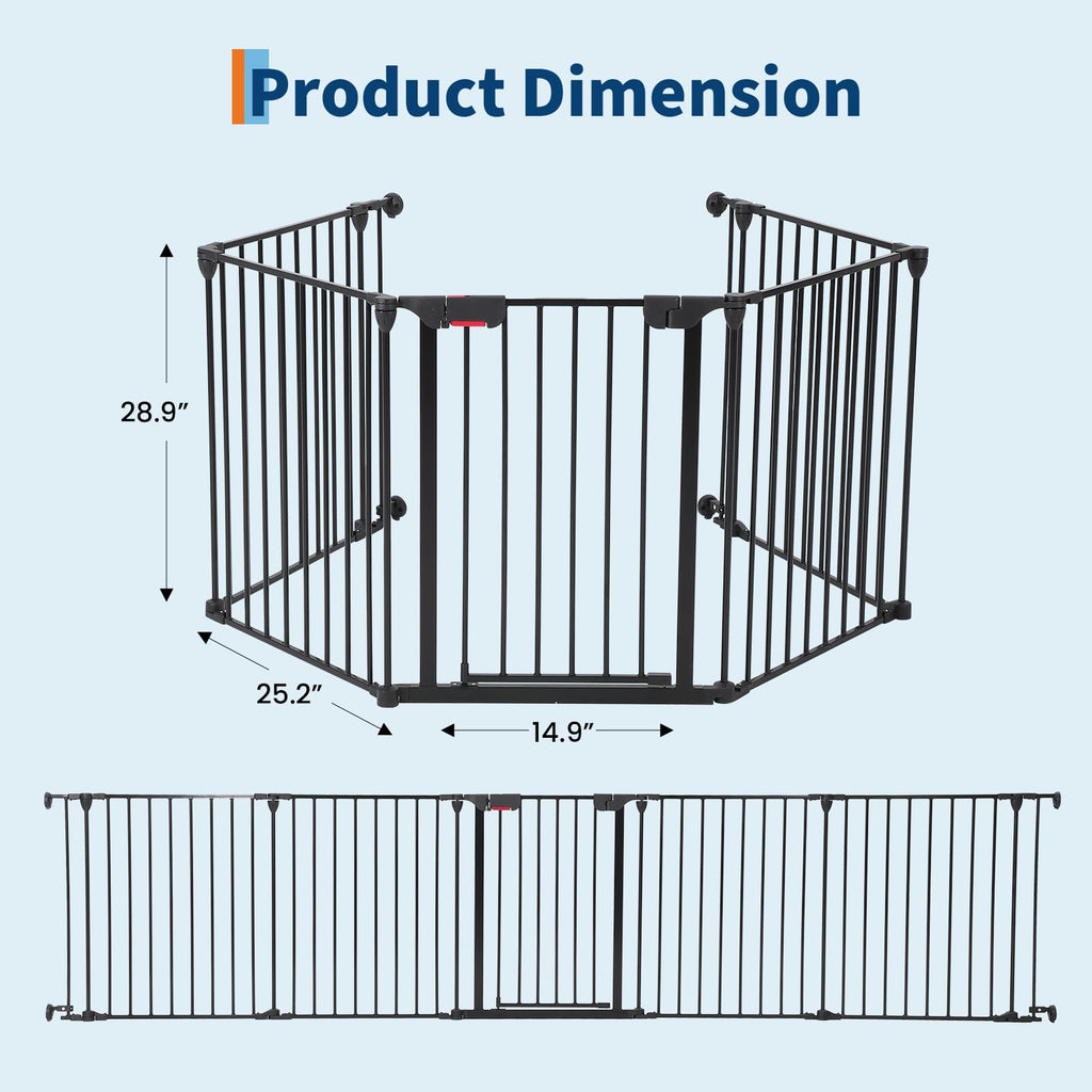 Garvee Adjustable Metal Pet Safety Gate, 5-Panel 29" High Collapsible Playpen with Lockable Door, Portable Indoor/Outdoor Barrier for Stairs, Doorways, RV, Camping, Yard, Garden, Black
