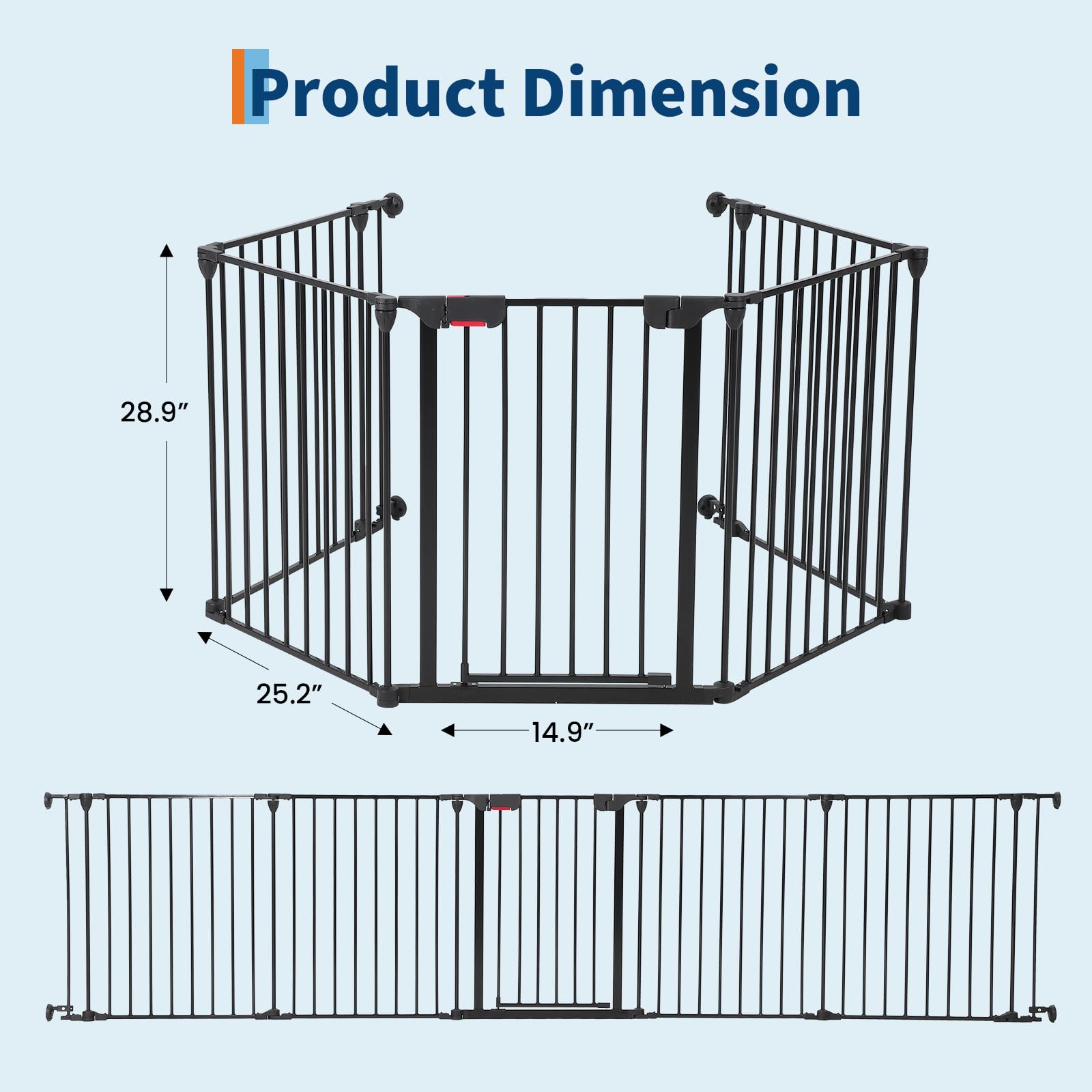 Garvee Adjustable Metal Pet Safety Gate, 5-Panel 29" High Collapsible Playpen with Lockable Door, Portable Indoor/Outdoor Barrier for Stairs, Doorways, RV, Camping, Yard, Garden, Black