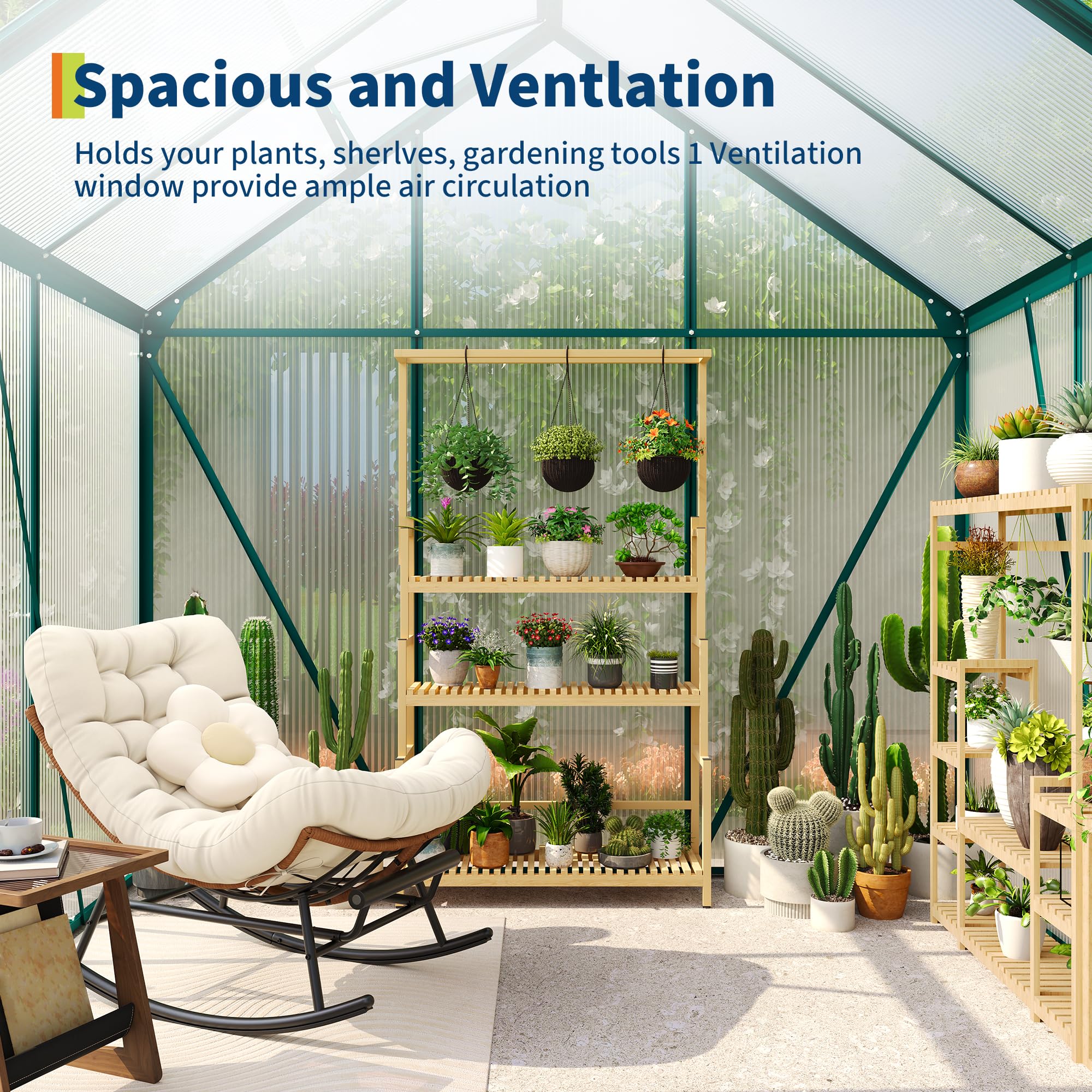 Garvee 6 × 3 FT Polycarbonate Greenhouse, 4 mm Double-Wall Panels, 99% UV Protection, Aluminum Walk-In Greenhouse with Roof Vent, Sliding Door and Rain Gutters, Green