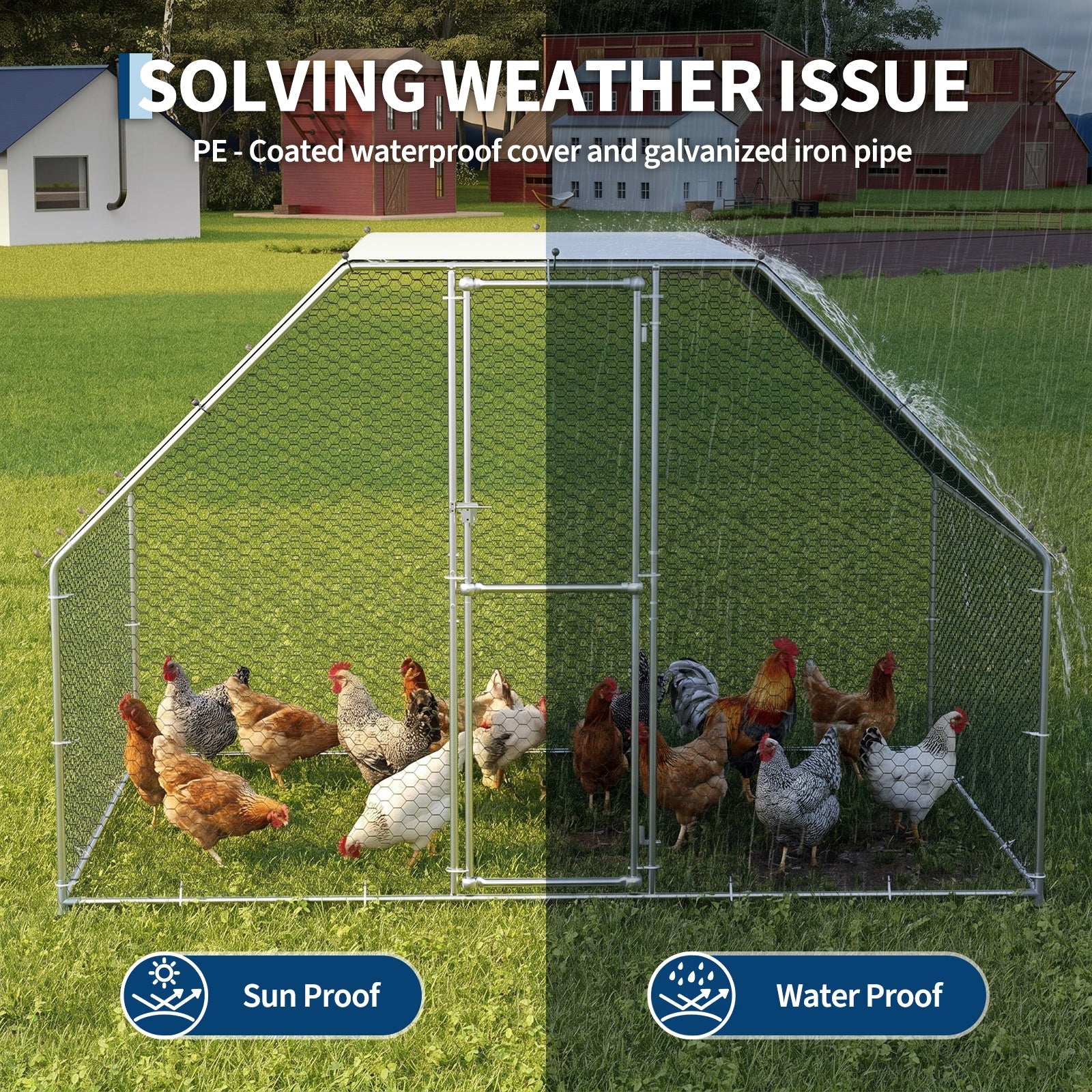 Garvee  9.73' x 6.40' x 6.03'  Spacious Metal Chicken Coop for 6-10 Chickens – Outdoor Walk-In Poultry Cage with Anti-UV Waterproof Cover – Durable Backyard Pen