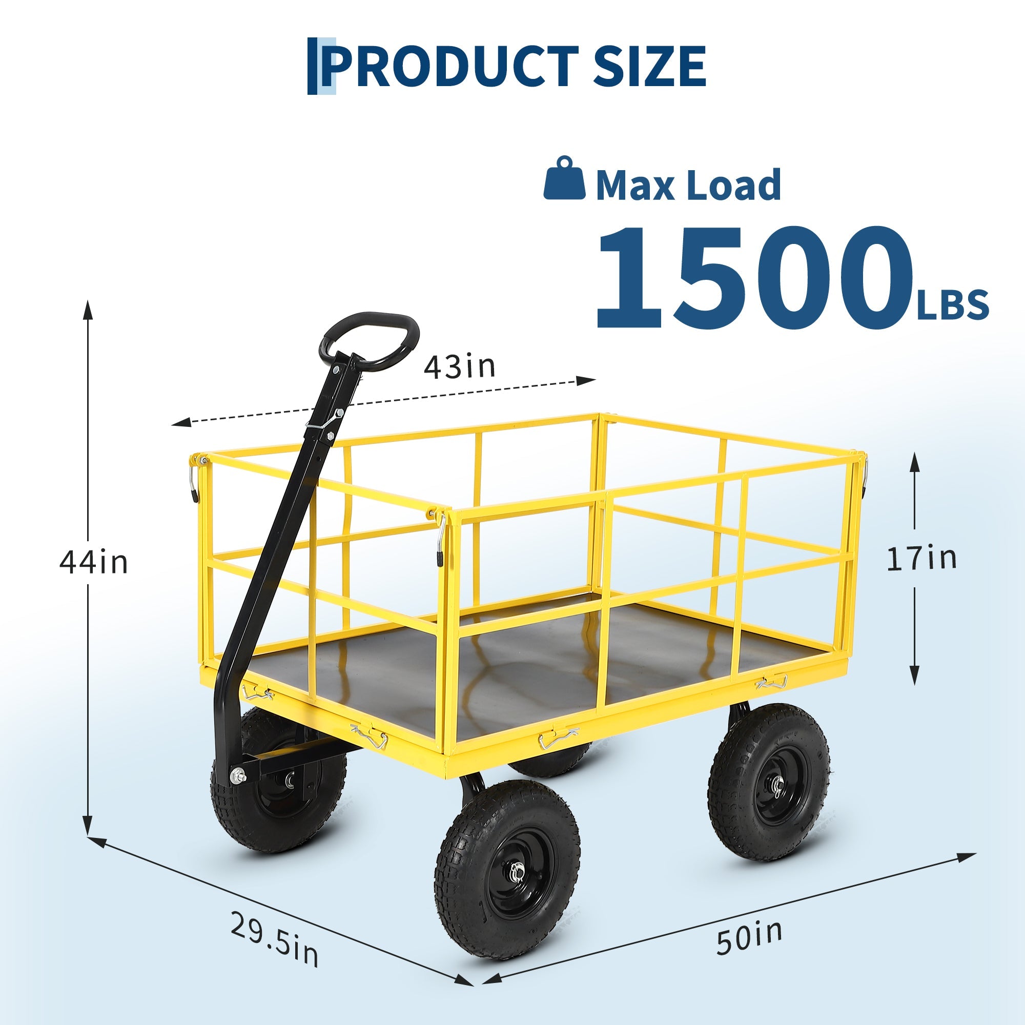 Garvee Heavy Duty 1500 lbs Steel Garden Cart – 3-in-1 Outdoor Utility Wagon with Removable Mesh Sides, 13" All-Terrain Wheels, 180° Rotating Handle – Lawn, Soil, Tool & Plant Carrier – 13-inch wheels, black hubs + yellow frame + black handlebars
