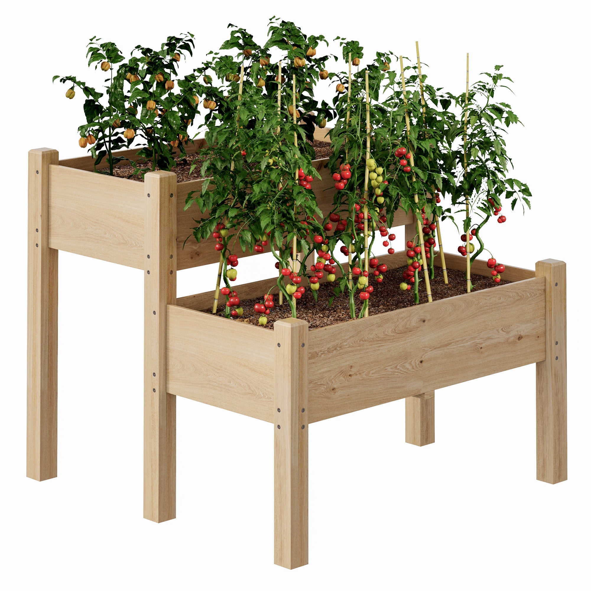 Garvee Two-Tier Wooden Raised Garden Bed with Legs, 34" x 34" x 29" Elevated Planter Box - 8 Drainage Holes - 352 lbs Capacity - Open Base Tall Outdoor Planter for Vegetables, Herbs, Flowers, Patio, Balcony, Backyard - Yellow