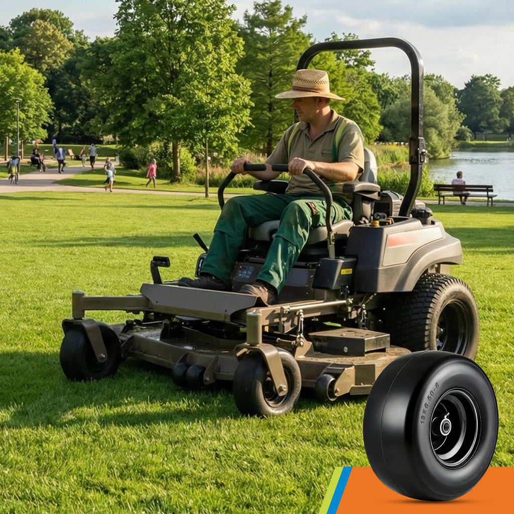 Garvee 2 Pack 13x6.50-6 Flat Free Lawn Mower Tires with 353 LBS Load, Polyurethane, Alloy Steel, Puncture-Proof, 3/4" & 5/8" Bushings for Push Mowers & Garden Carts