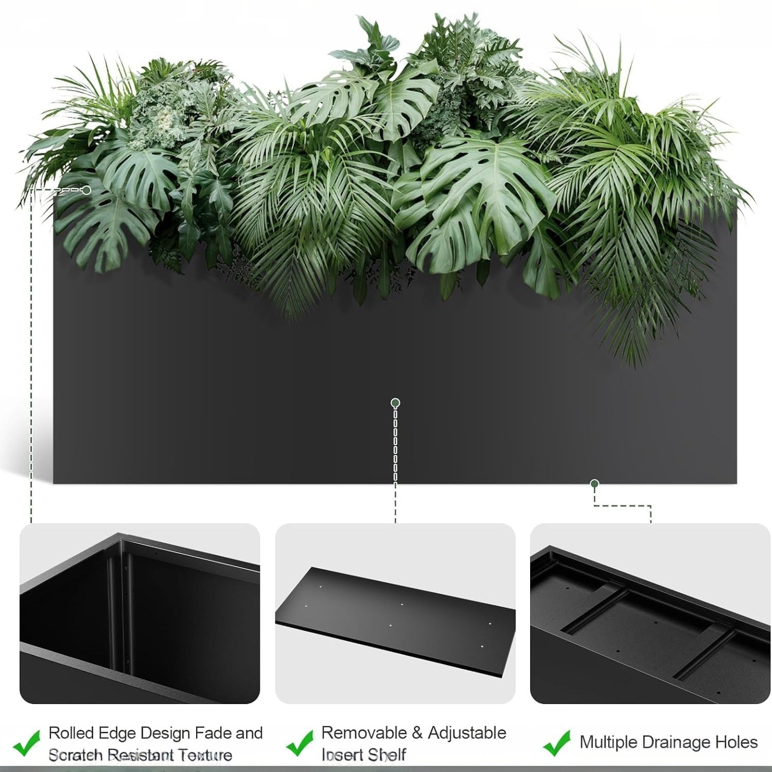 Garvee Raised Garden Bed, 67.7 x 18.1 x 11.8-Inch Black Metal Planter with Open Bottom and Removable Dividers for Vegetables, Herbs and Flowers