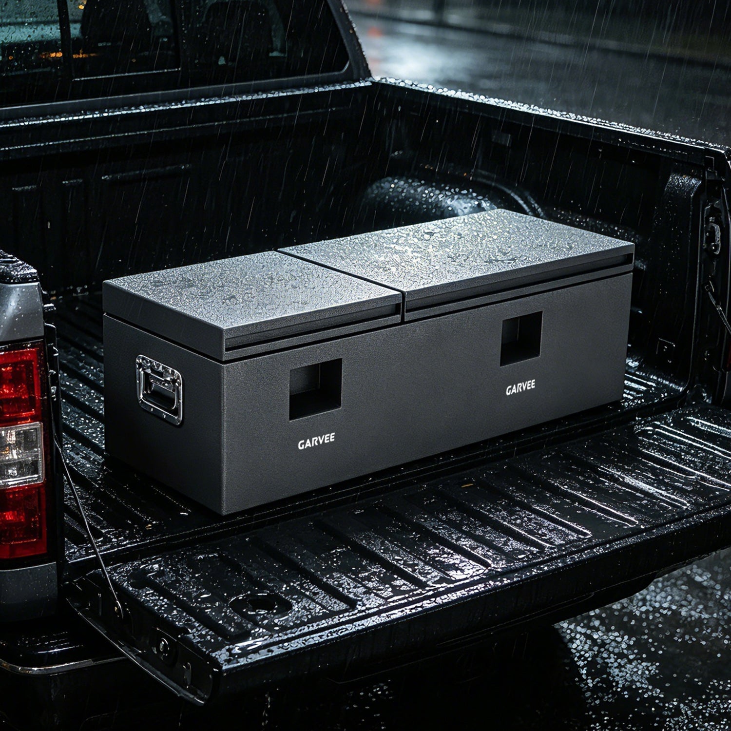 Garvee 56"X16"X14" Heavy Duty Steel Truck Bed Tool Box – Double Lid, Grooved Weatherproof Metal Chest with T-Handle & Side Handle, Durable Organizer for Pickup Truck, RV, Trailer, Front Double, Grey