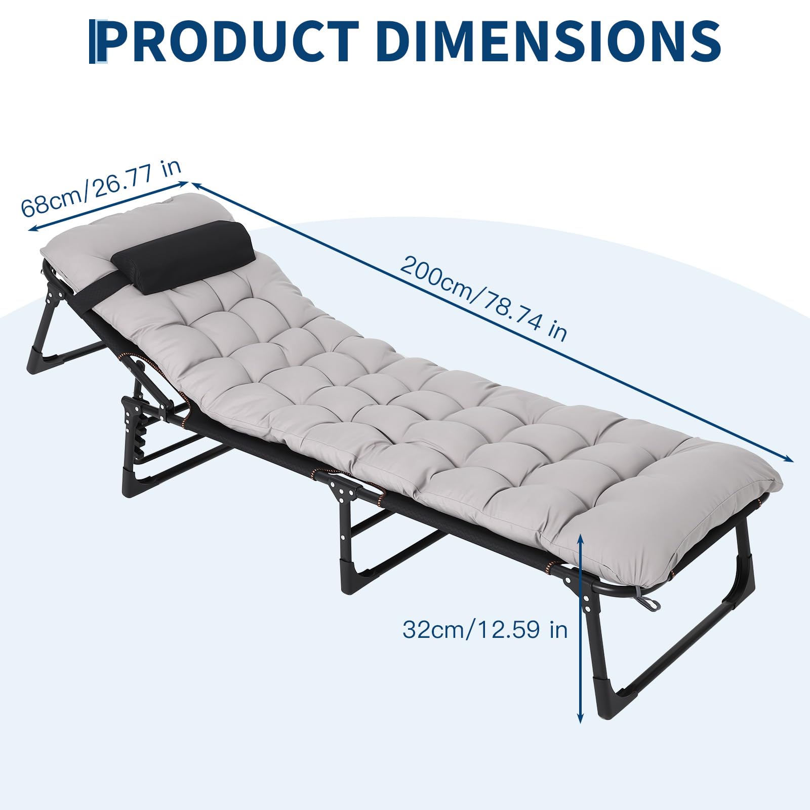 Garvee Portable Camping Cot for Adults, Heavy Duty Folding Bed with Thick Mattress Max 400LBS, Sleeping Cot for Camping, Travel, Home & Guest, Grey