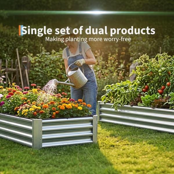 Garvee 2 Pack Tall 4 x 2 Ft Galvanized Steel Raised Garden Bed, Outdoor Above Ground Planter Box for Vegetables and Flowers, Metal Raised Bed for Gardening