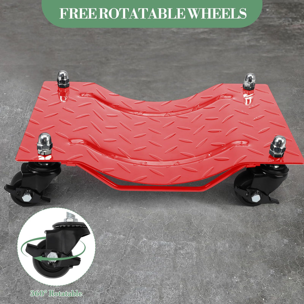 Garvee Upgraded Wheel Dolly Set of 4 - 6000LBS Capacity Vehicle Dollies with 360° Rotational Nylon Wheels, Steel Tire Skates with Brakes, 5mm Steel Plate for Moving Cars, Trucks, and Carts, Red