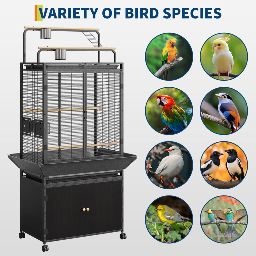 Garvee Large Bird Cage, 71"H Rolling Birdcage with Play Top & Storage Cabinet, Sturdy Metal Flight Cage for Macaw Parakeet Parrot Cockatiel Budgie