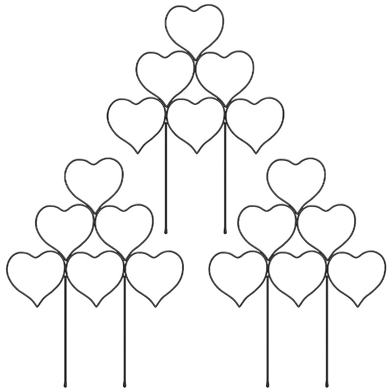 Garvee 12-Pack Heart-Shaped Metal Trellis for Climbing Plants, Stackable Rust-Resistant Garden Trellis for Potted Vines, Ivy, Pothos & Hoya, Indoor Outdoor Plant Support with Ties