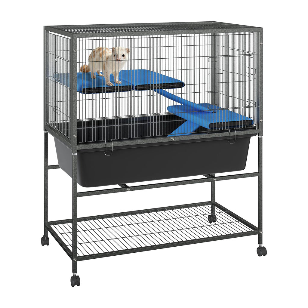 Garvee Ferret Cage, 40.4" h Large Ferret Nation Cage with 3 Removable Platforms, Deep Tray, Storage Shelf, Metal Small Animal Cages on Wheels for Sugar Glider, Guinea Pigs, Chinchillas, Rabbit