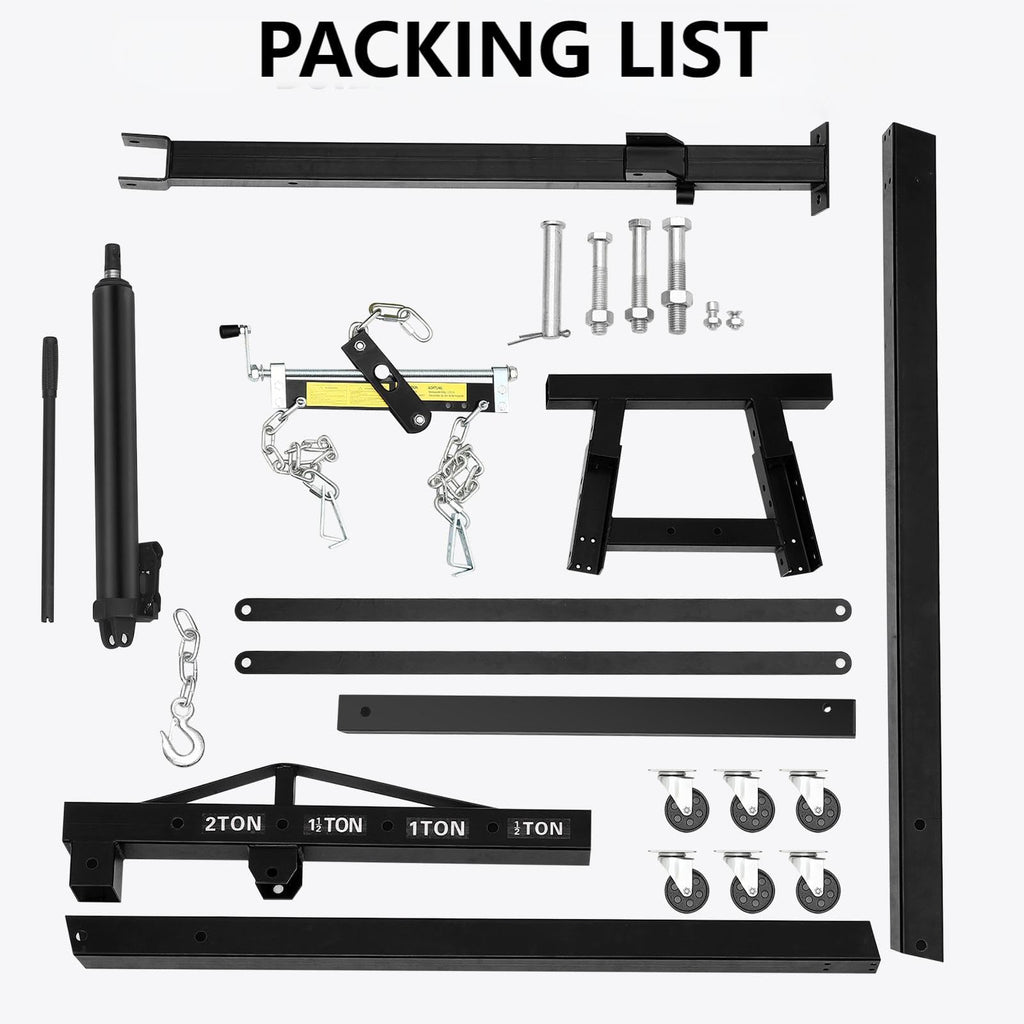 Garvee 2 Ton Engine Hoist 4400 Lbs Capacity Folding Hydraulic Heavy-Duty Carbon Steel 6 Casters with Brakes Adjustable Boom Garage Workshop