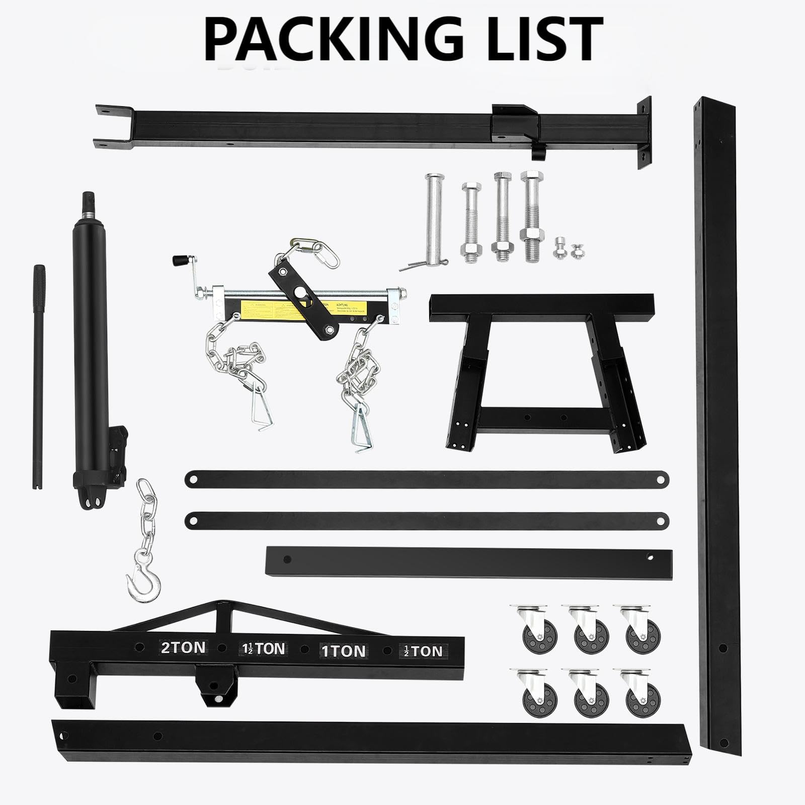Garvee 2 Ton Engine Hoist 4400 Lbs Capacity Folding Hydraulic Heavy-Duty Carbon Steel 6 Casters with Brakes Adjustable Boom Garage Workshop