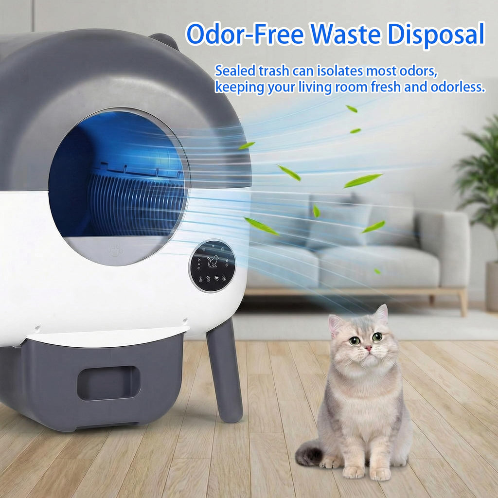 Garvee Automatic Self Cleaning Litter Box, 76L Capacity Extra Large Automatic Cat Litter Box for Multiple Cats, Smart Safety Sensors, App Control, Low Noise, Washable Tray & Trash Bag, Dark Gray
