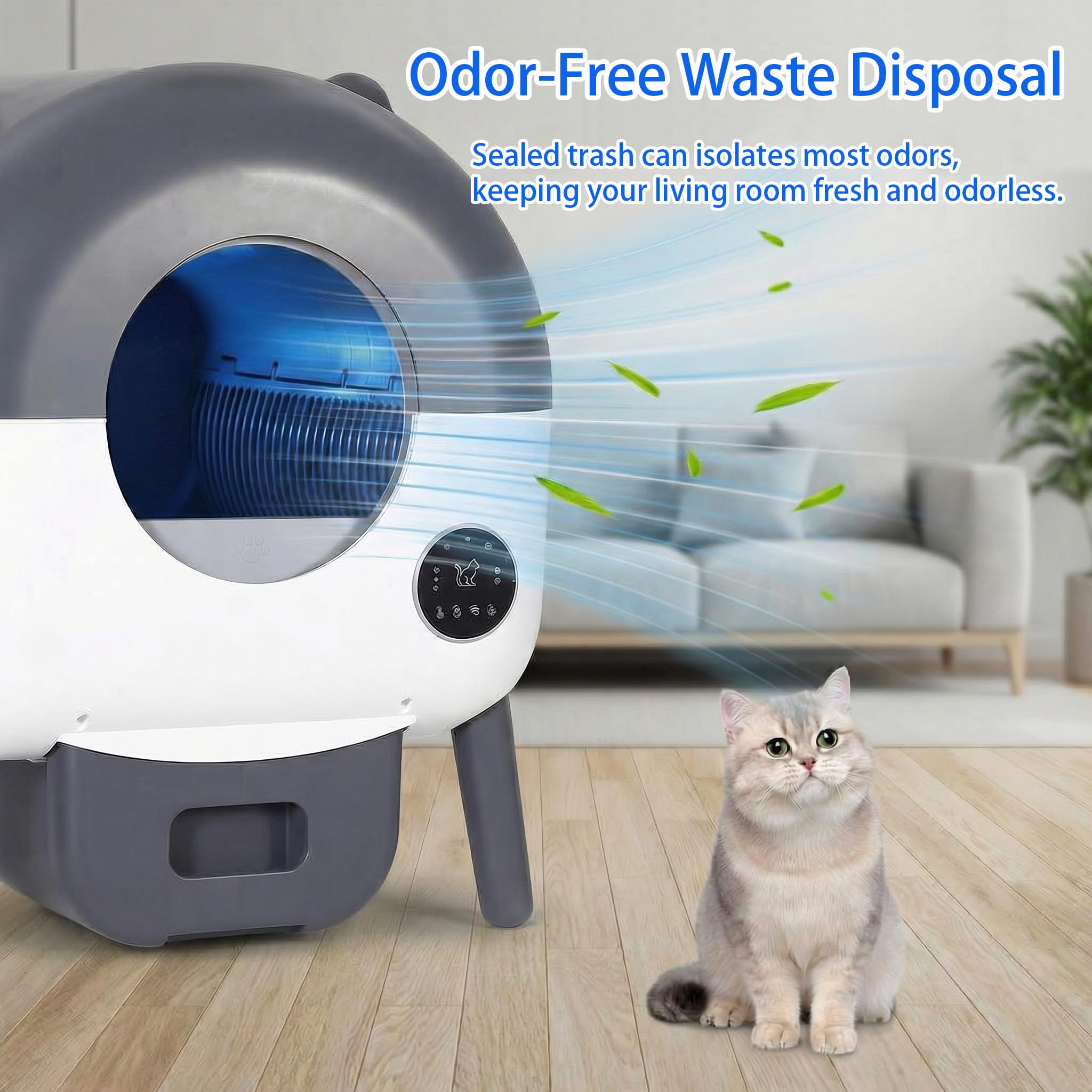Garvee Automatic Self Cleaning Litter Box, 76L Capacity Extra Large Automatic Cat Litter Box for Multiple Cats, Smart Safety Sensors, App Control, Low Noise, Washable Tray & Trash Bag, Dark Gray