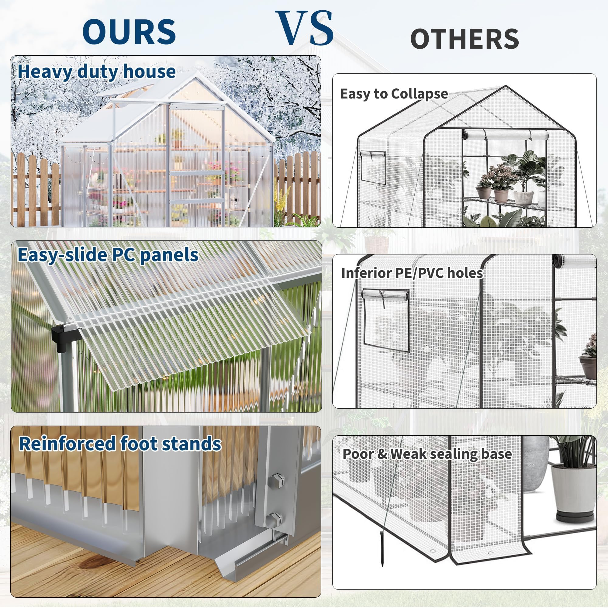 Garvee 6 x 4 FT Polycarbonate Greenhouse with Aluminum Frame, Sliding Door & Adjustable Roof Vent, Heavy-Duty Outdoor Greenhouse for Backyard, Garden, Patio