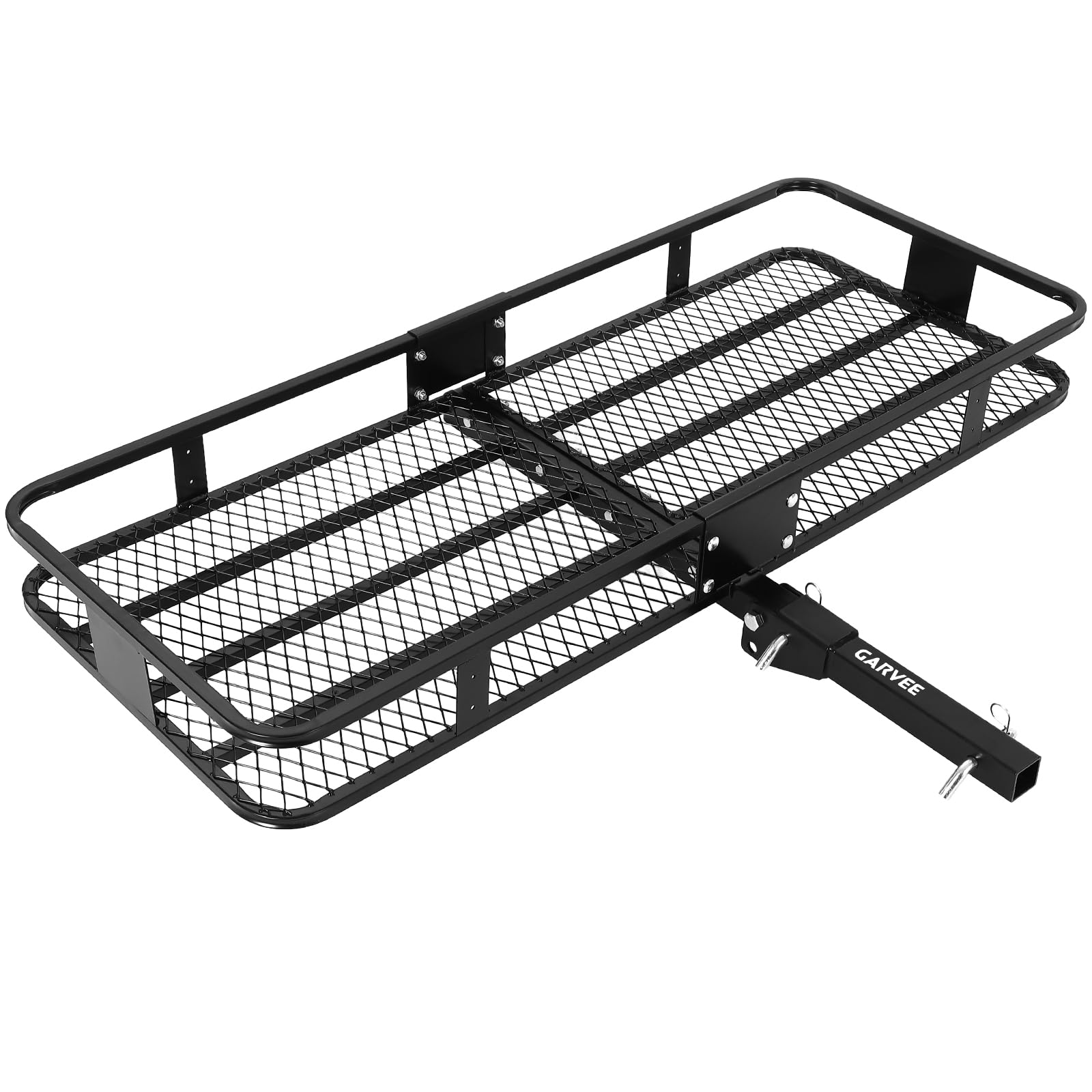 Garvee 60"x20"x6" Folding Hitch Mount Cargo Carrier Basket, Tubular Steel, 500 lbs Capacity, with Folding Arm, Hitch Stabilizer, Cargo Net for Off-Road