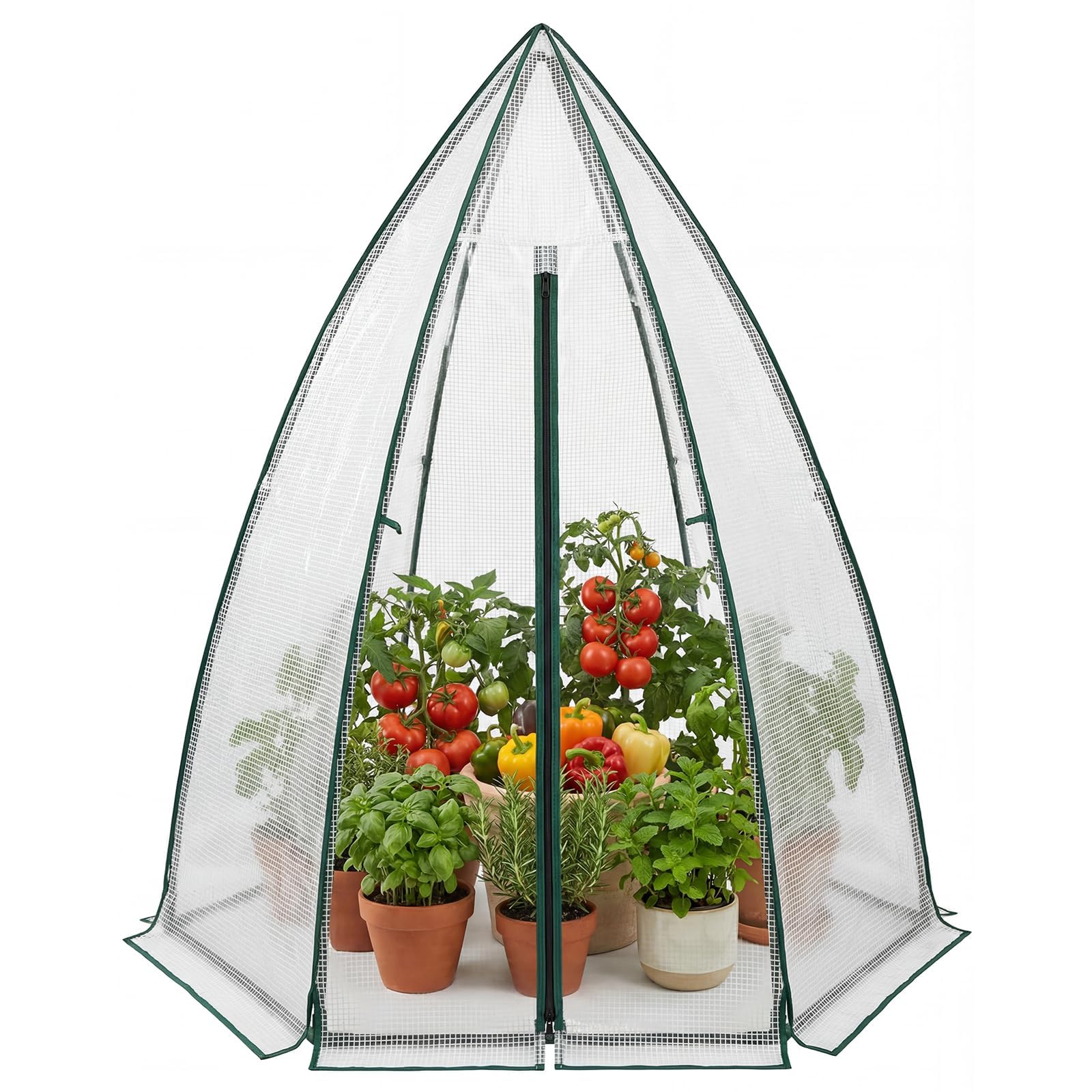 Garvee Mini Hexagonal Greenhouse 54"x54"x71", Portable Walk-In Greenhouse with PE Cover, Roll-Up Door & Mesh Window, Steel Frame for Garden Patio