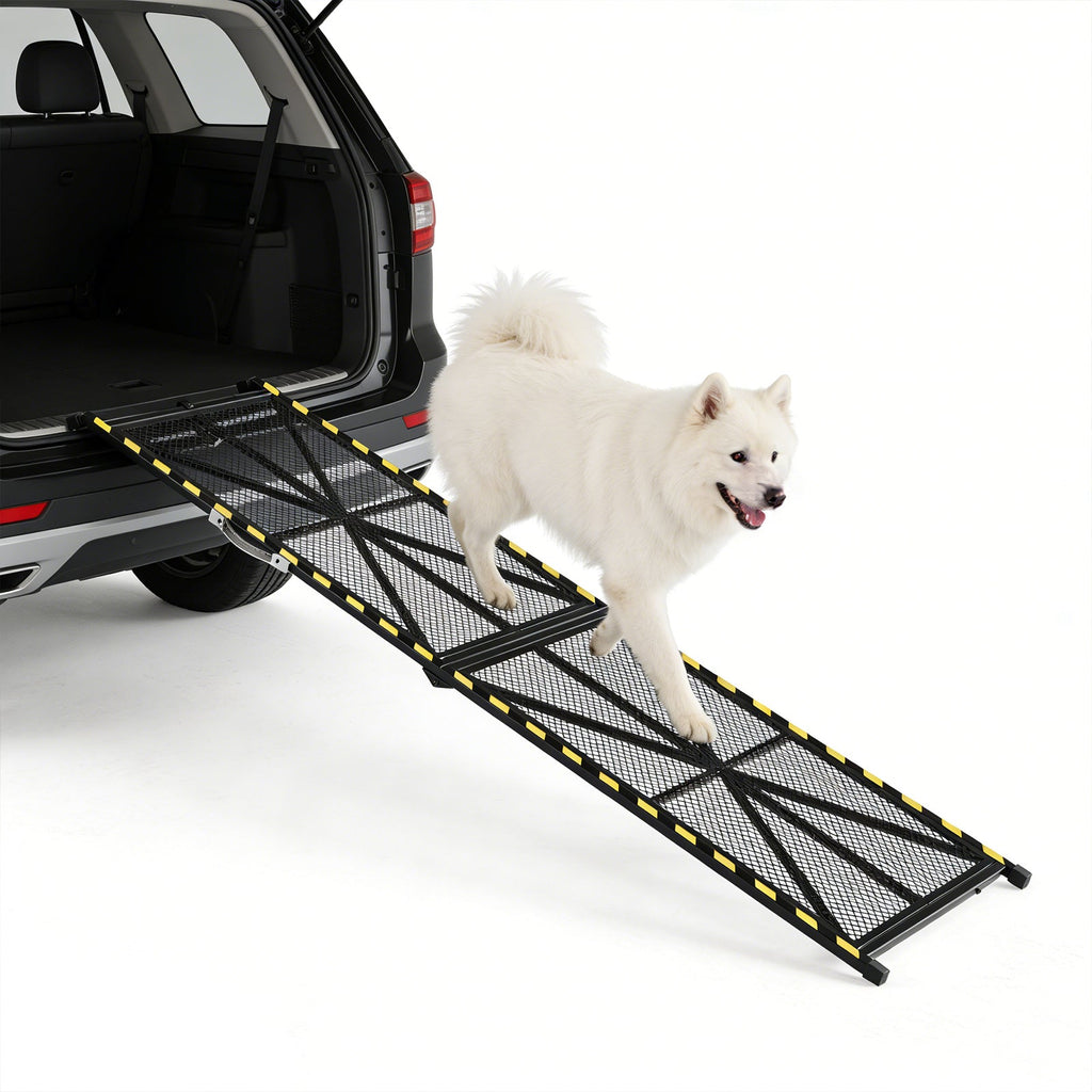 Garvee Heavy Duty Portable Steel Dog Ramp for Cars, 63"×17" Wide Folding Pet Ramp for Large Dogs with Anti-Slip Mesh Incline Access Car Ramp for SUV/Truck/RV, Outdoor Dog Ramp 300 lbs Capacity