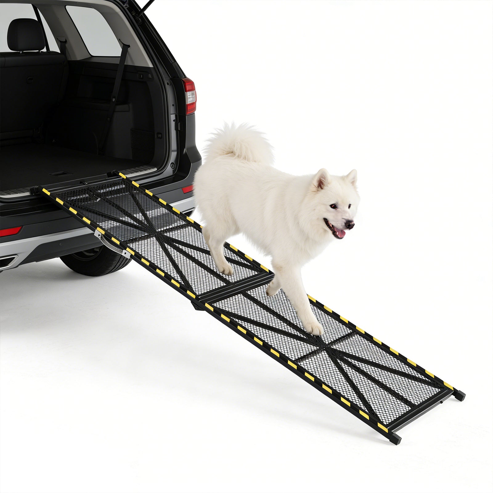 Garvee Heavy Duty Portable Steel Dog Ramp for Cars, 63"×17" Wide Folding Pet Ramp for Large Dogs with Anti-Slip Mesh Incline Access Car Ramp for SUV/Truck/RV, Outdoor Dog Ramp 300 lbs Capacity