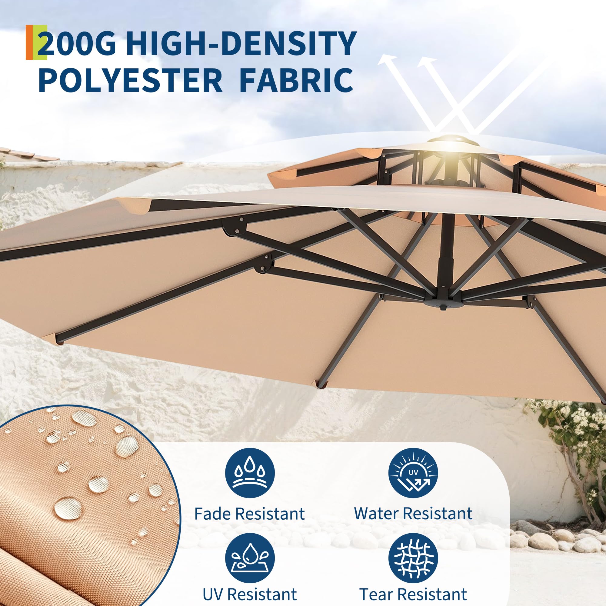 Garvee 10FT Offset Cantilever Patio Umbrella – 360° Rotation, Easy Tilt, UV Protection, Fade-Resistant Polyester – Large Outdoor Sun Shade Parasol for Pool, Deck, Garden, Backyard, Khaki