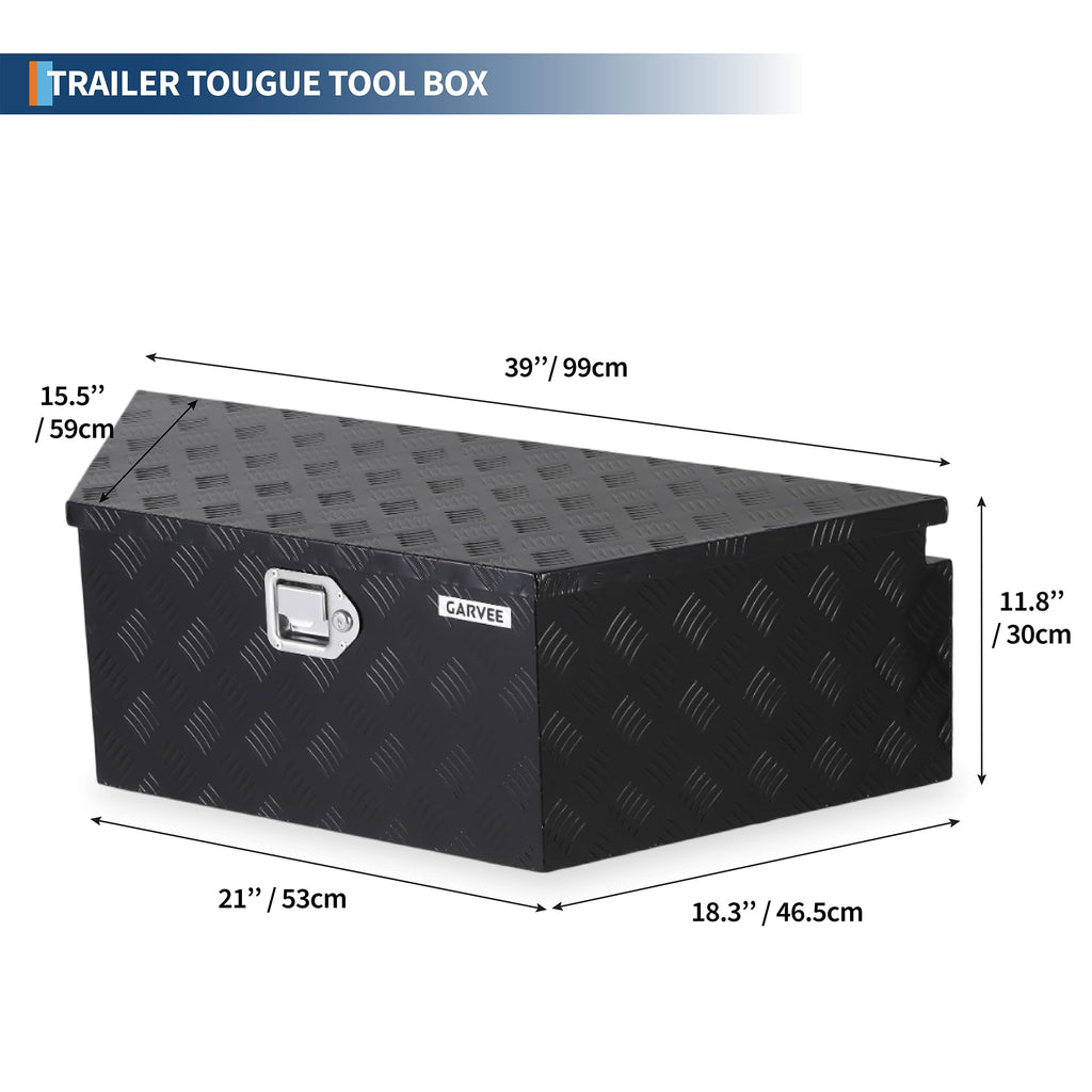 Garvee 39"x16"x12" Heavy Duty Trailer Tongue Box Steel Tool Chest with Lock & Keys, Weather-Resistant, High-Capacity, Steel, Secure Storage for Utility Trailers and Pickup Trucks, Black